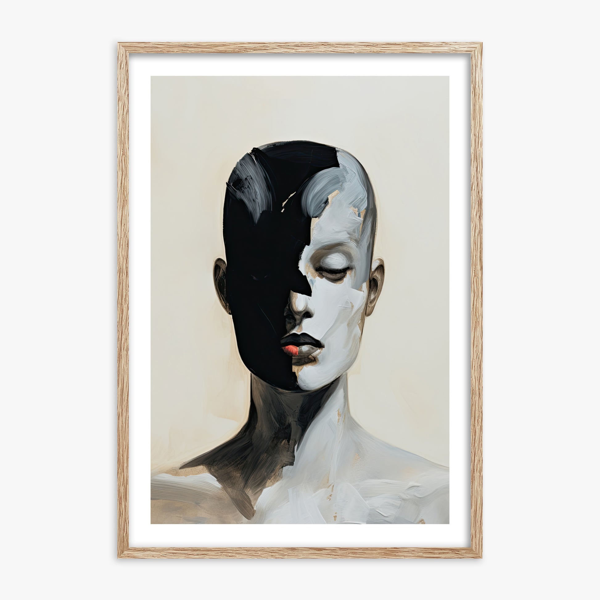 Masked Echo, 70x100cm Framed Art Reproduction With Raw Oak Frame