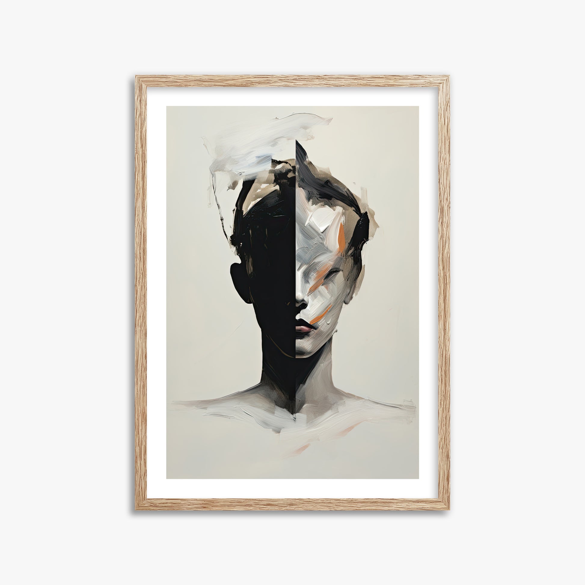 Divided Persona, 50x70cm Framed Art Reproduction With Raw Oak Frame