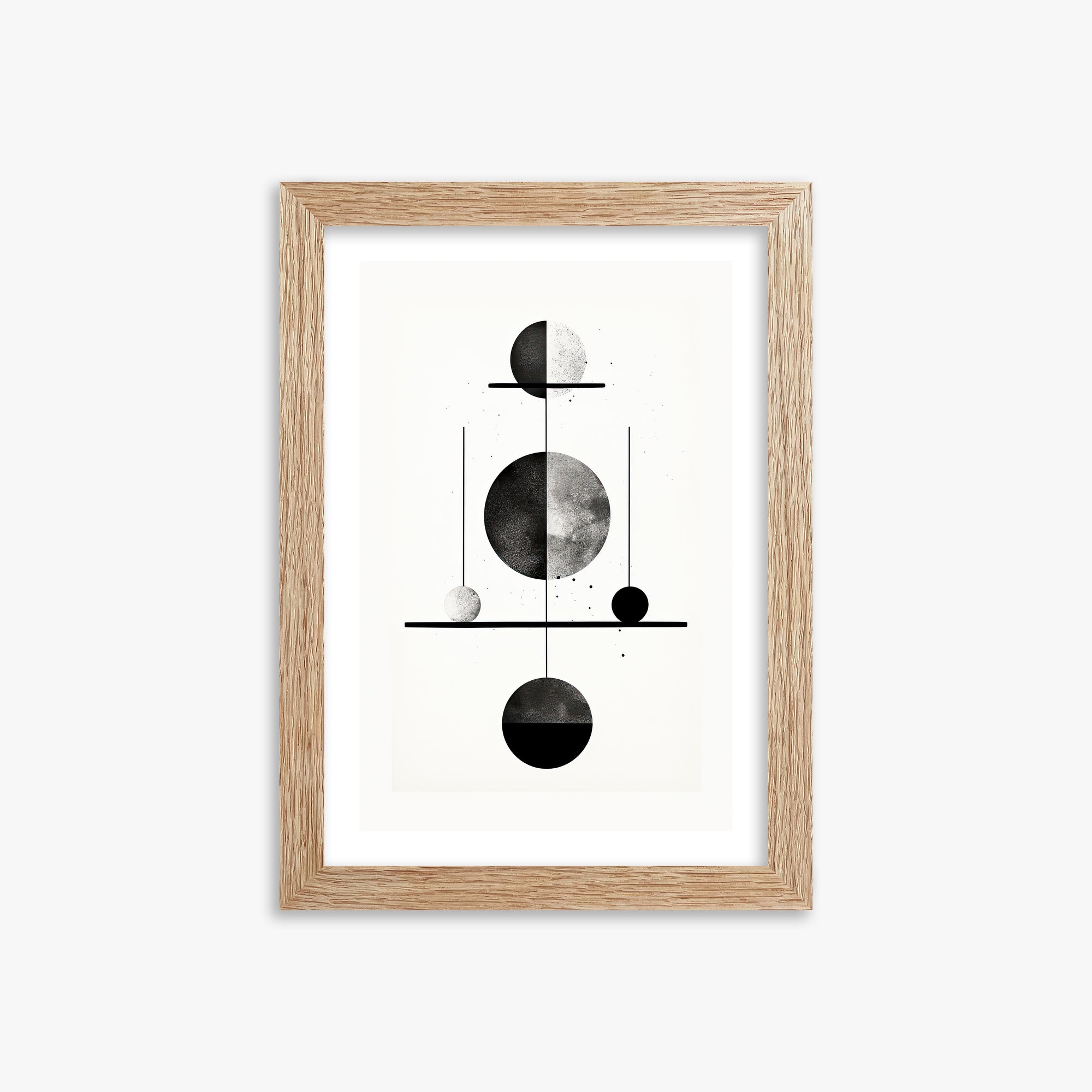 Equilibrium Spheres, 21x30cm Framed Art Reproduction With Raw Oak Frame
