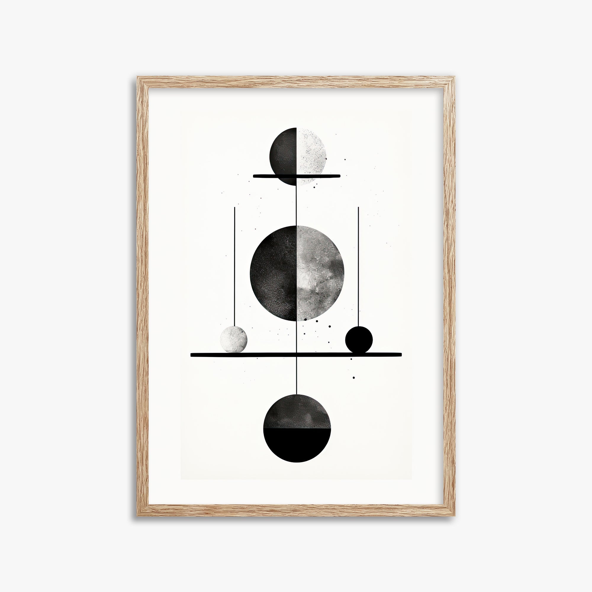 Equilibrium Spheres, 50x70cm Framed Art Reproduction With Raw Oak Frame