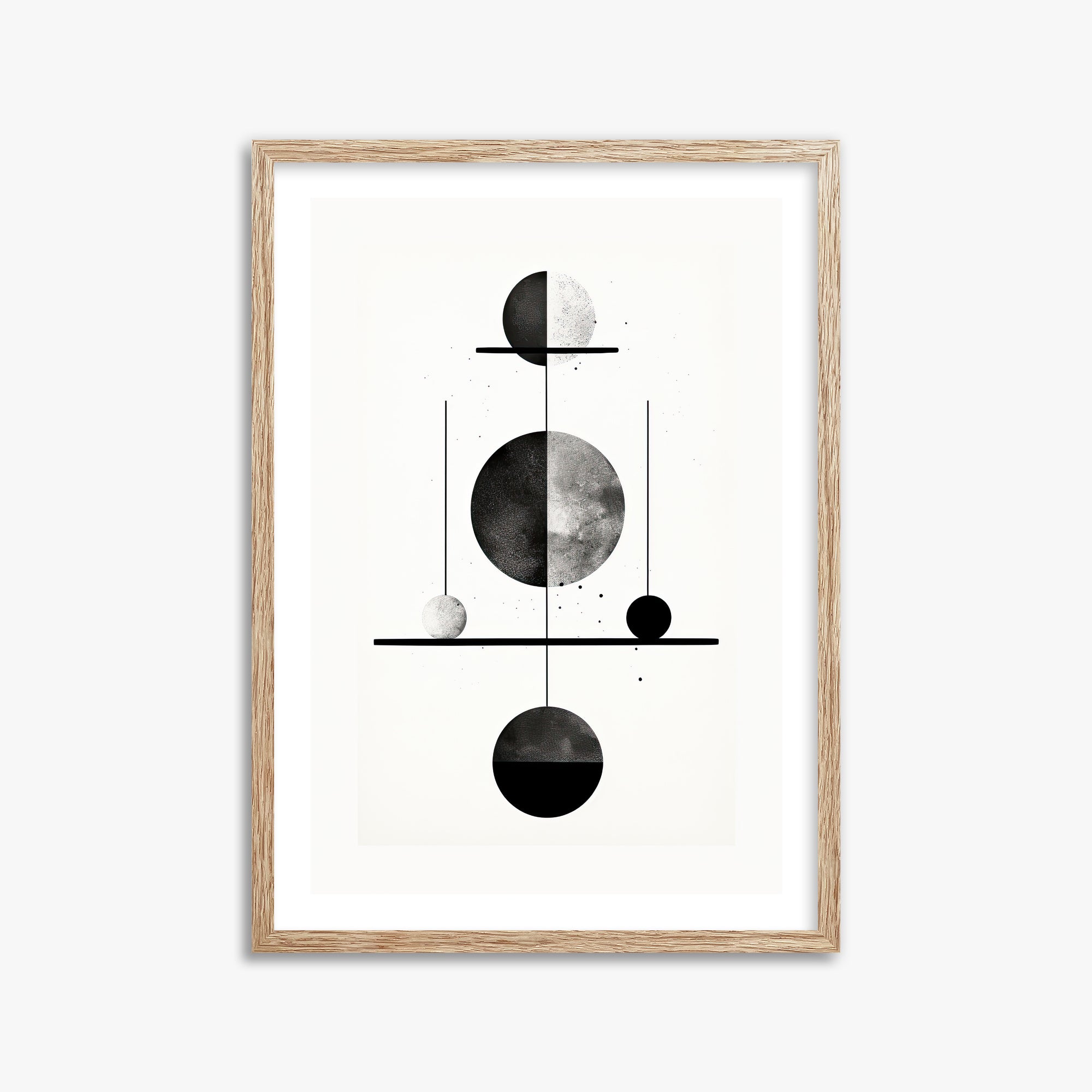 Equilibrium Spheres, 50x70cm Framed Art Reproduction With Raw Oak Frame