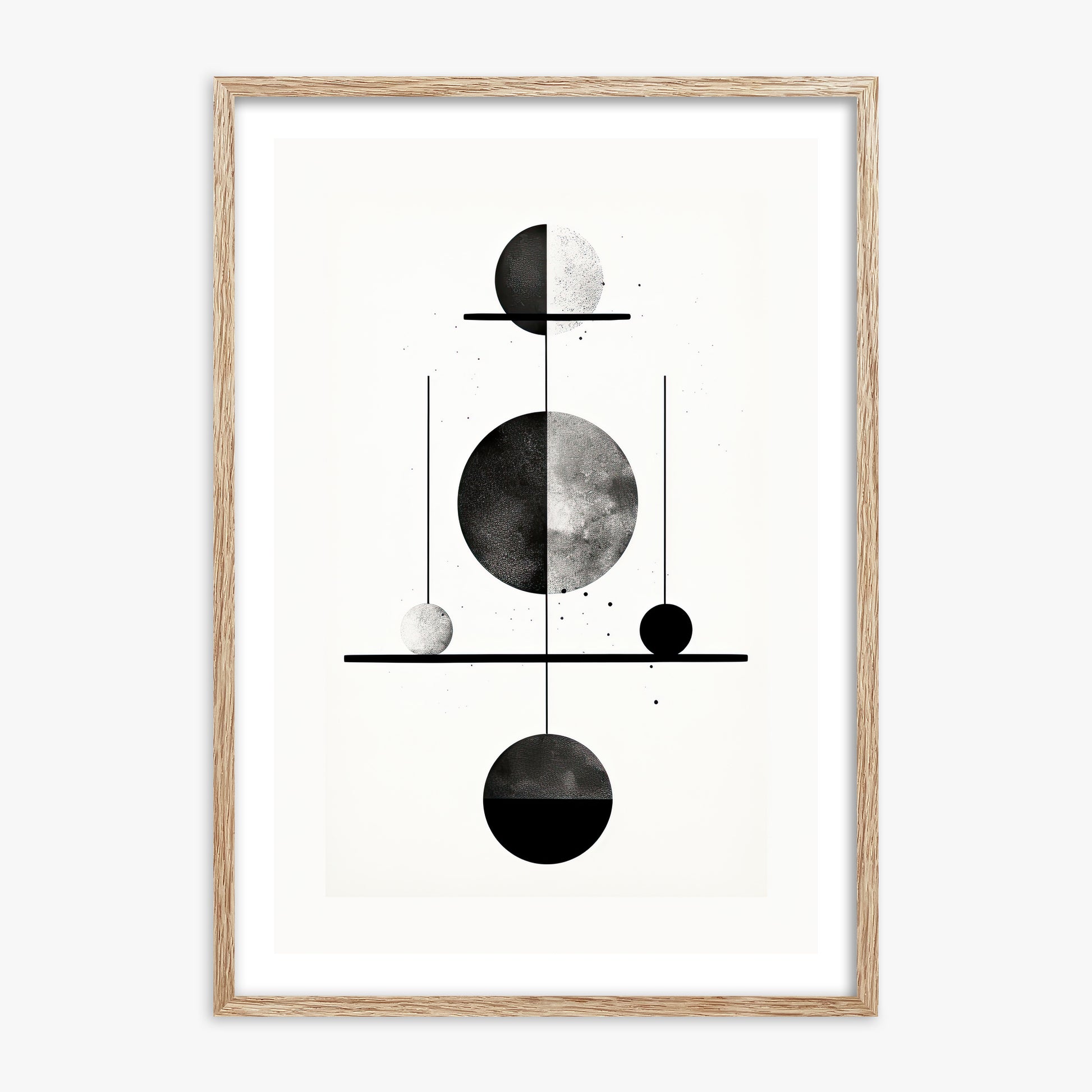 Equilibrium Spheres, 70x100cm Framed Art Reproduction With Raw Oak Frame