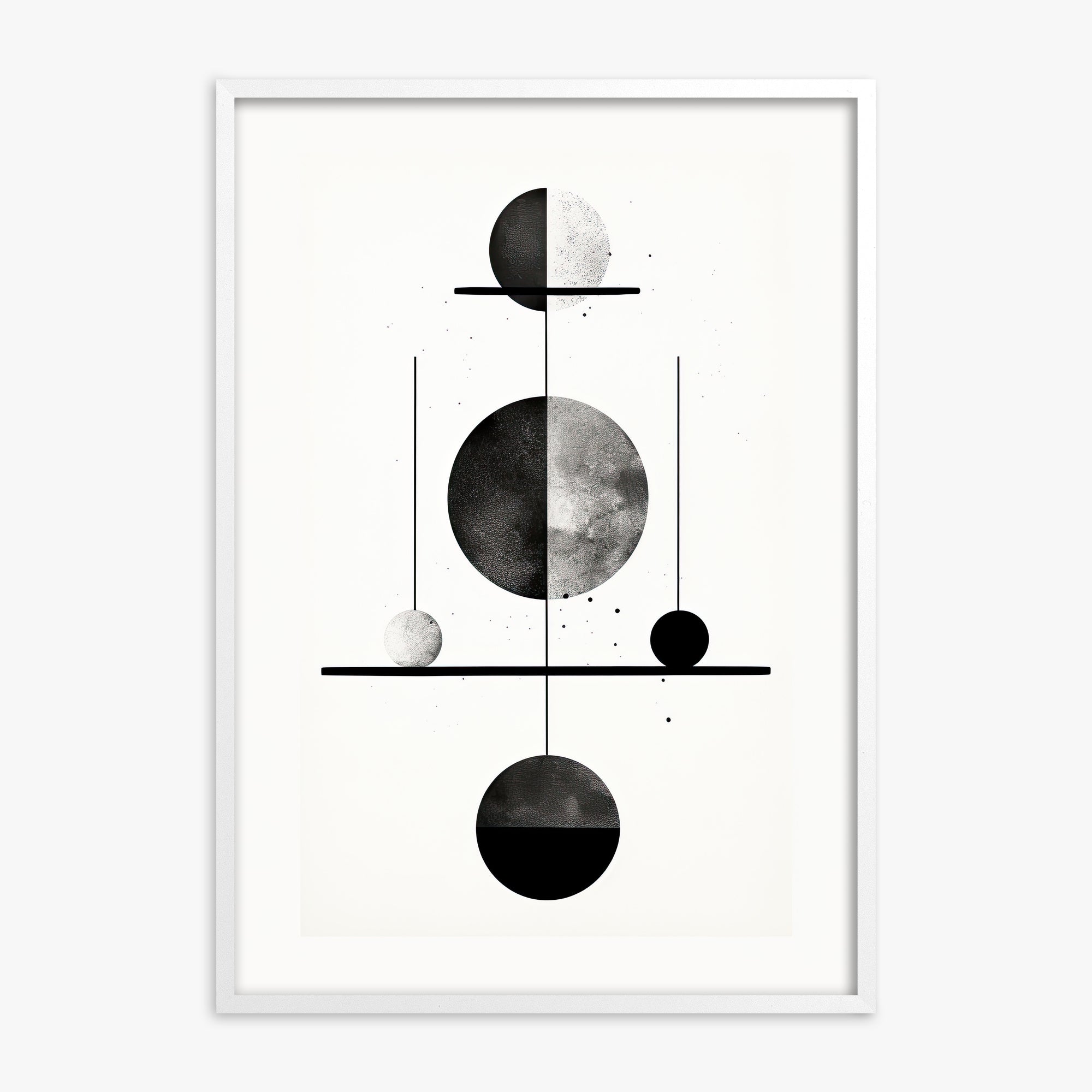 Equilibrium Spheres, White Framed Poster With White Frame