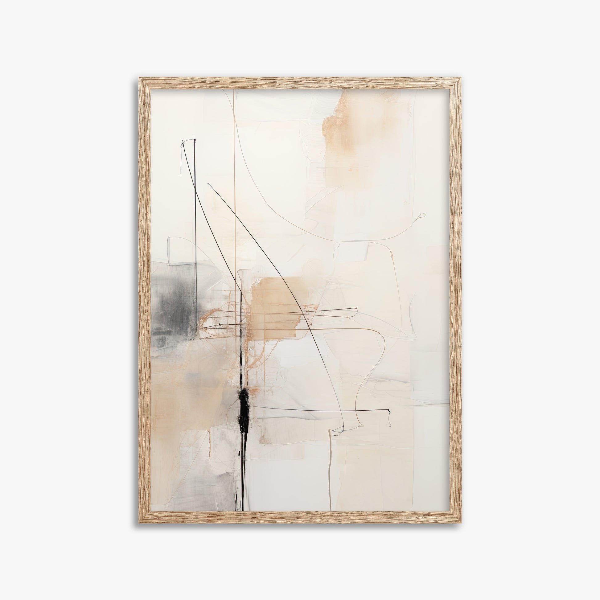 Veiled Blueprint, 50x70cm Framed Art Reproduction With Raw Oak Frame