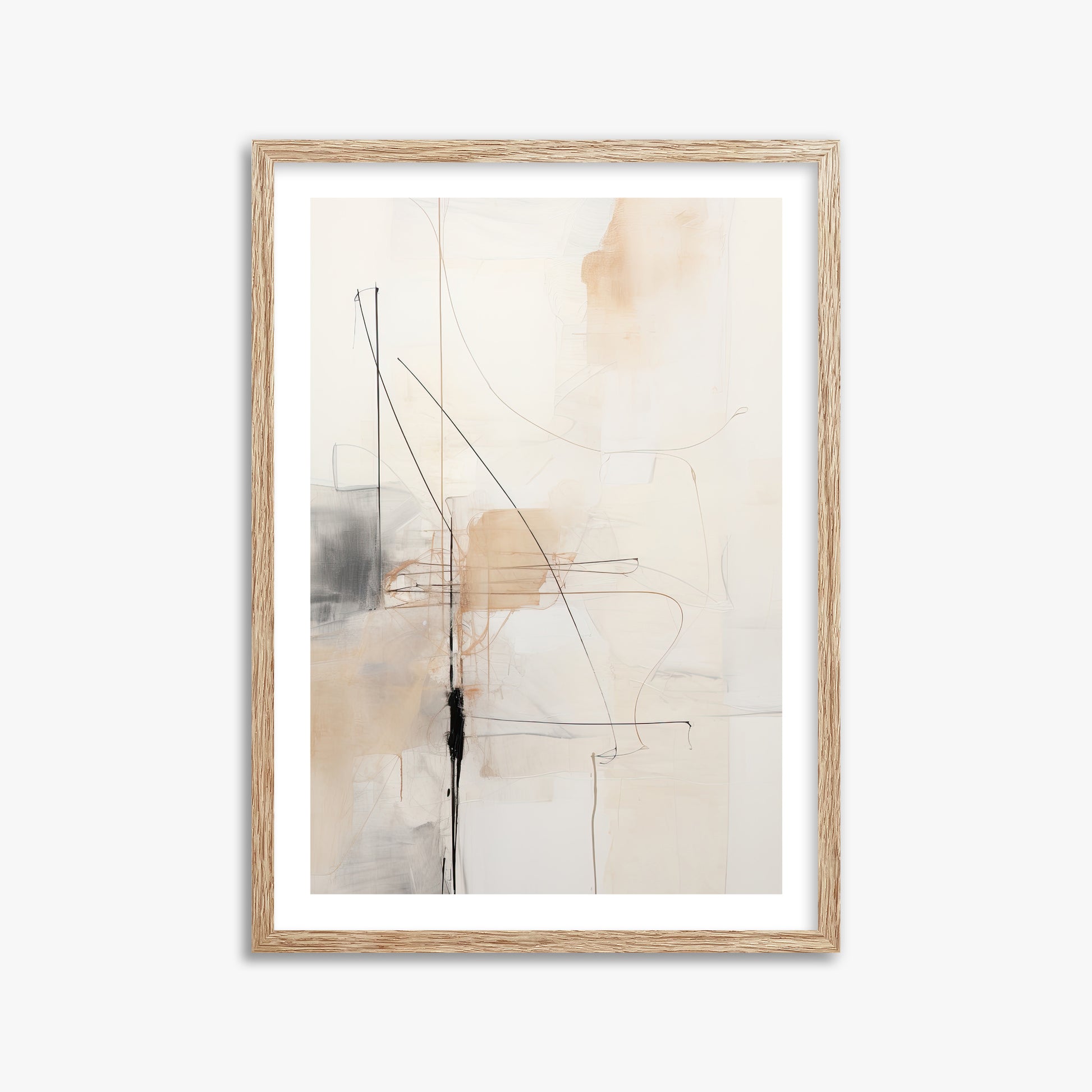 Veiled Blueprint, 50x70cm Framed Art Reproduction With Raw Oak Frame