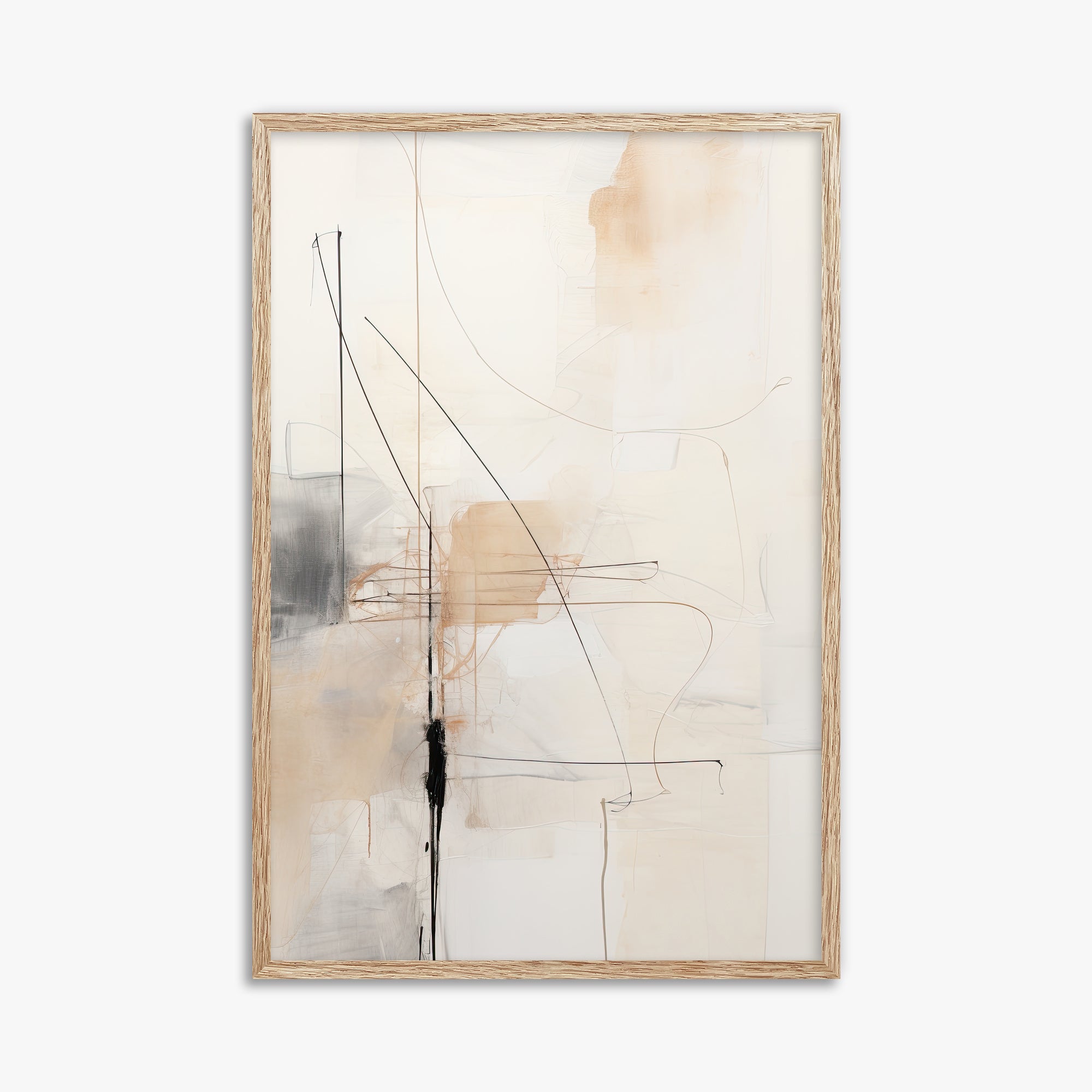 Veiled Blueprint, 61x91cm Framed Art Reproduction With Raw Oak Frame
