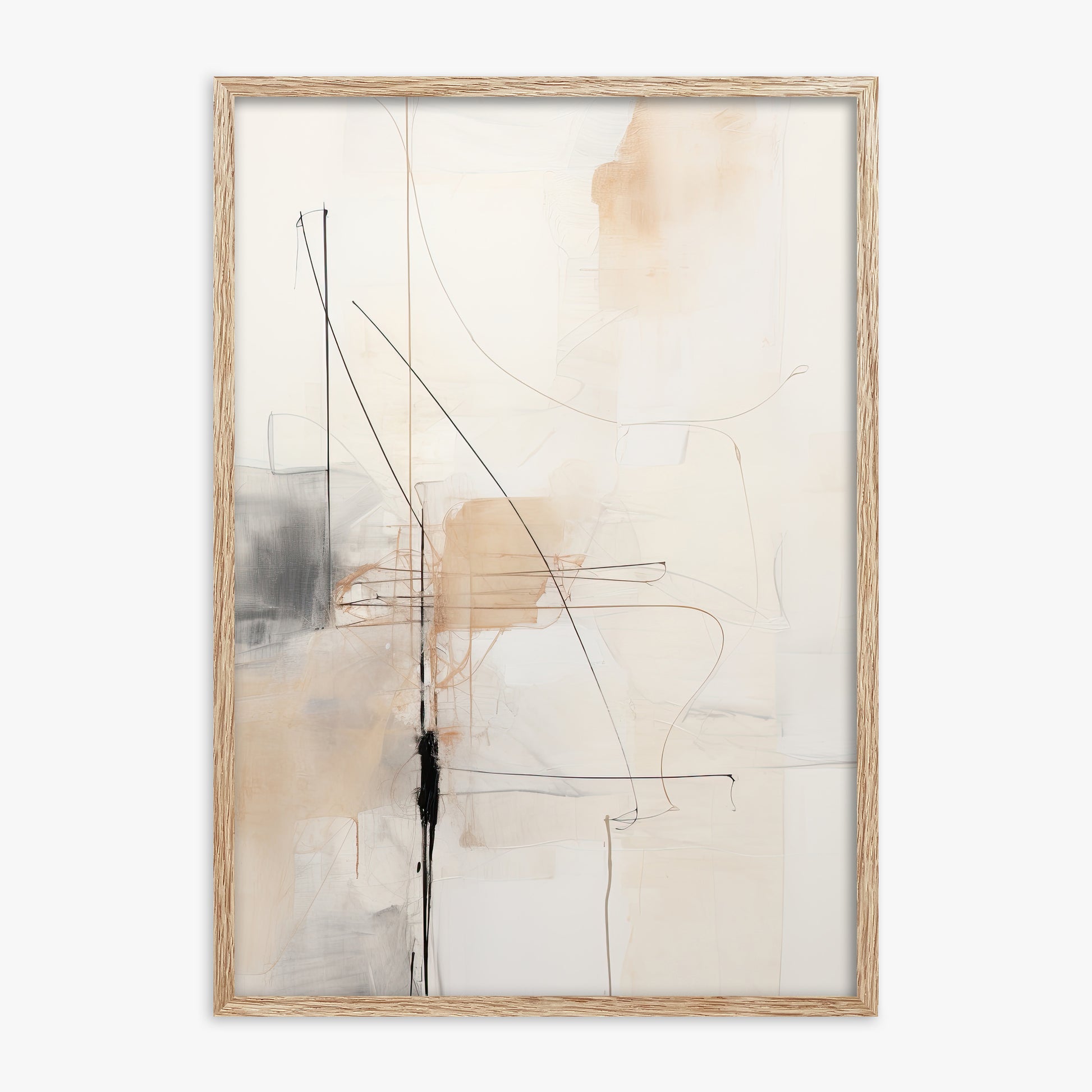 Veiled Blueprint, 70x100cm Framed Art Reproduction With Raw Oak Frame