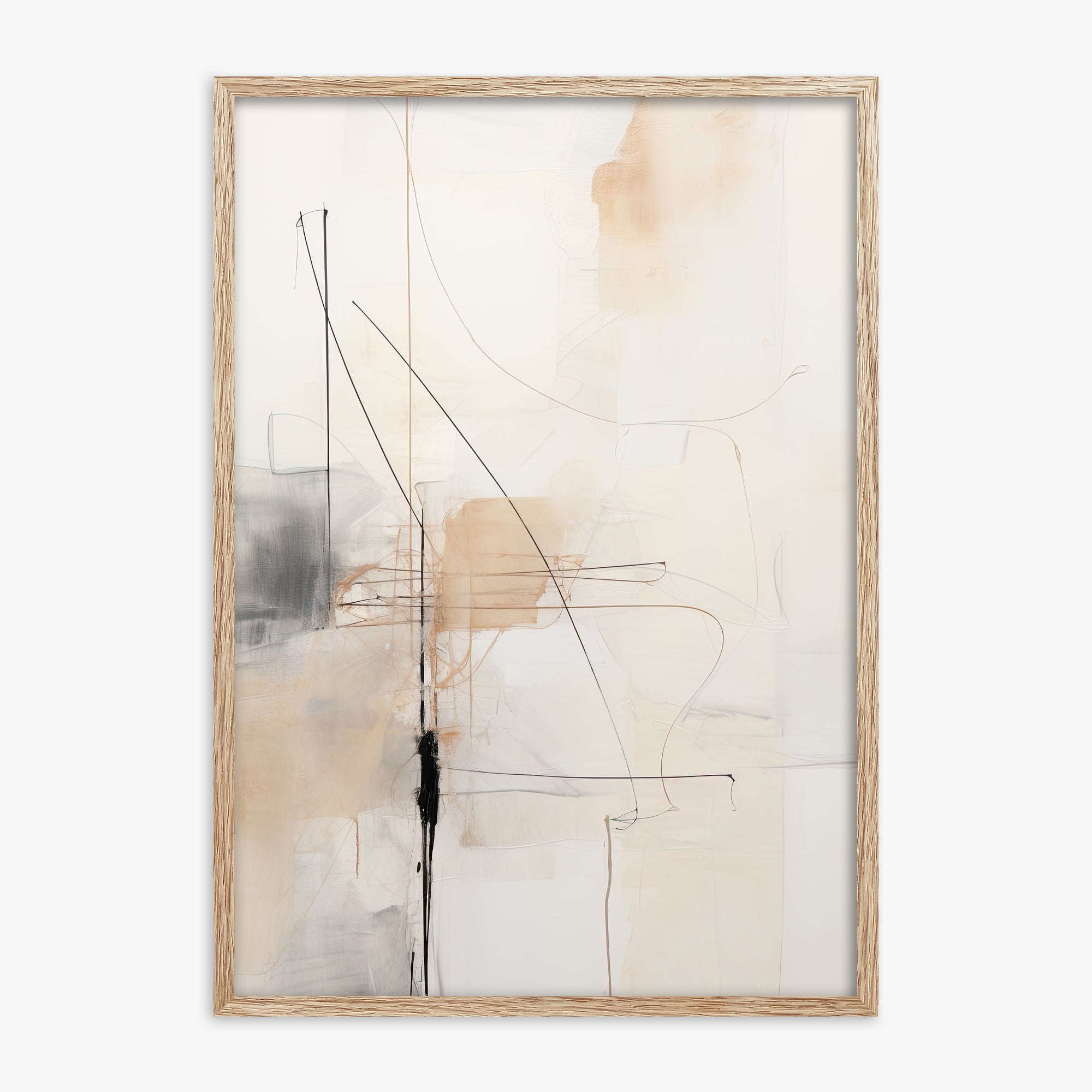 Veiled Blueprint, 70x100cm Framed Art Reproduction With Raw Oak Frame