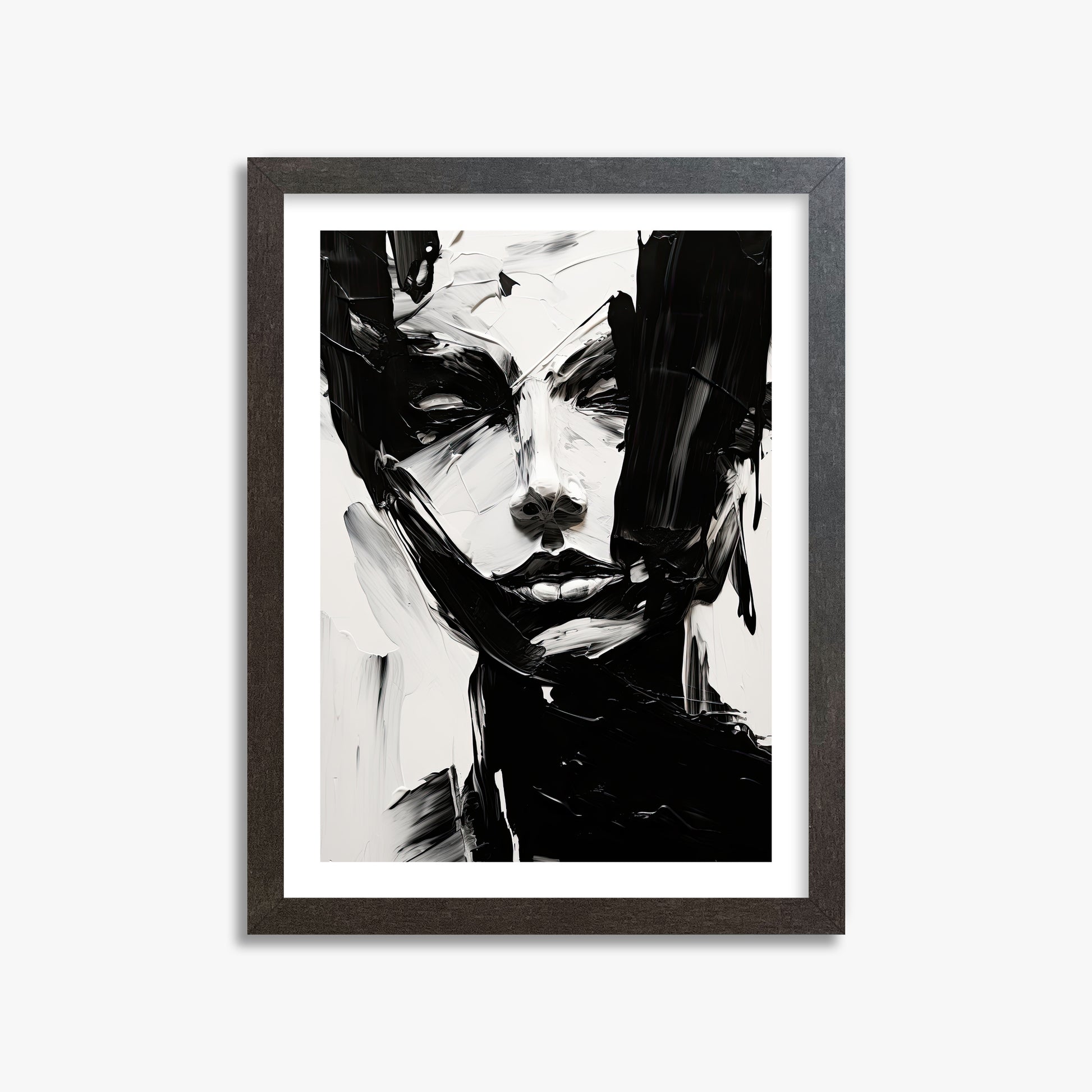 Monochrome Whisper, 30x40cm Framed Art Reproduction With Espresso Frame