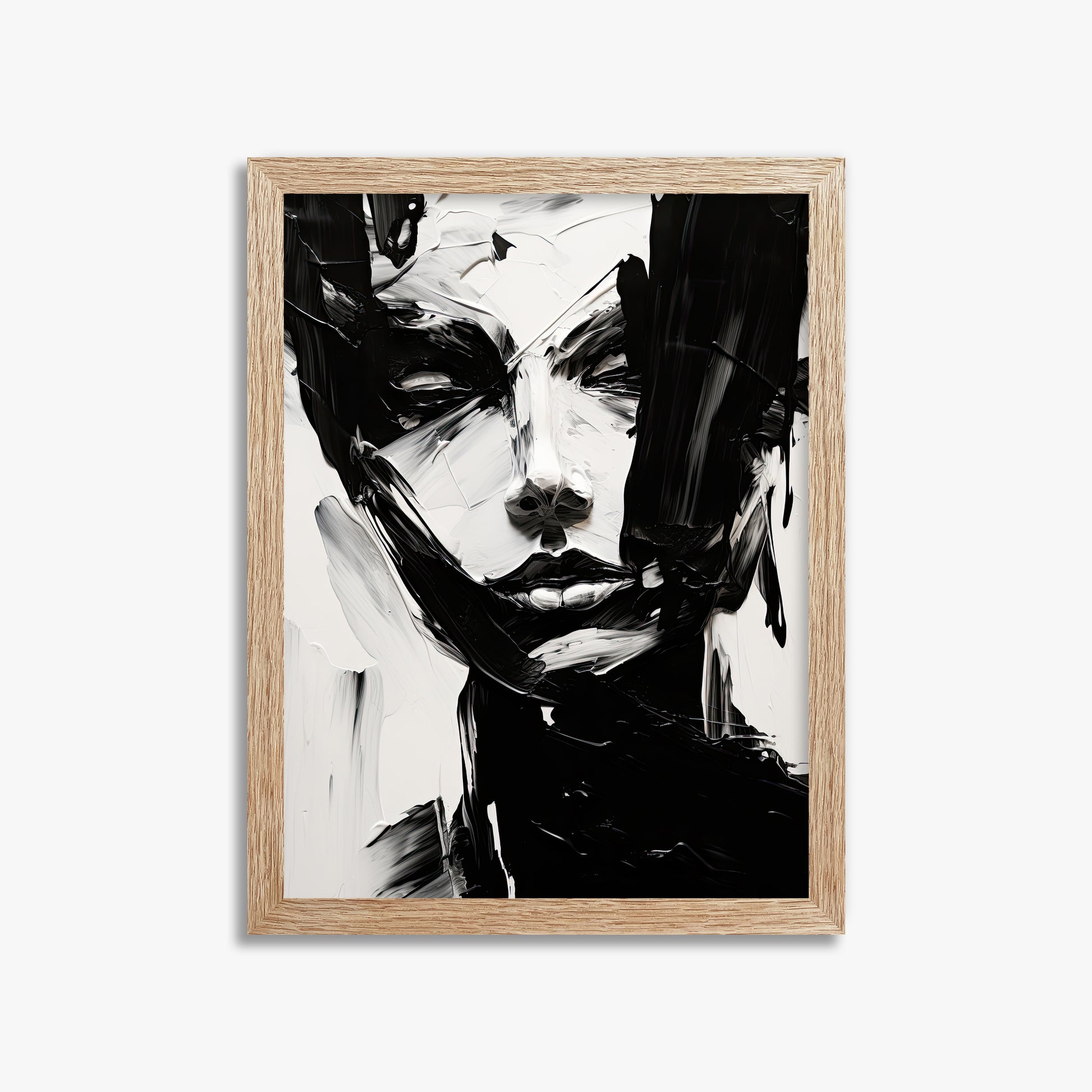 Monochrome Whisper, 30x40cm Framed Art Reproduction With Raw Oak Frame