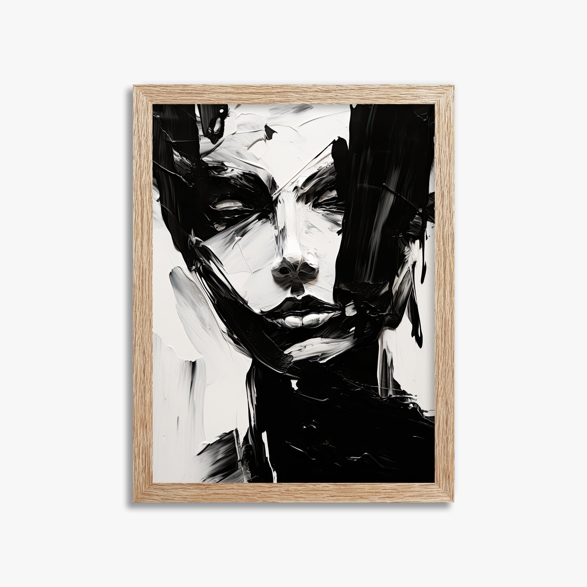 Monochrome Whisper, 30x40cm Framed Art Reproduction With Raw Oak Frame