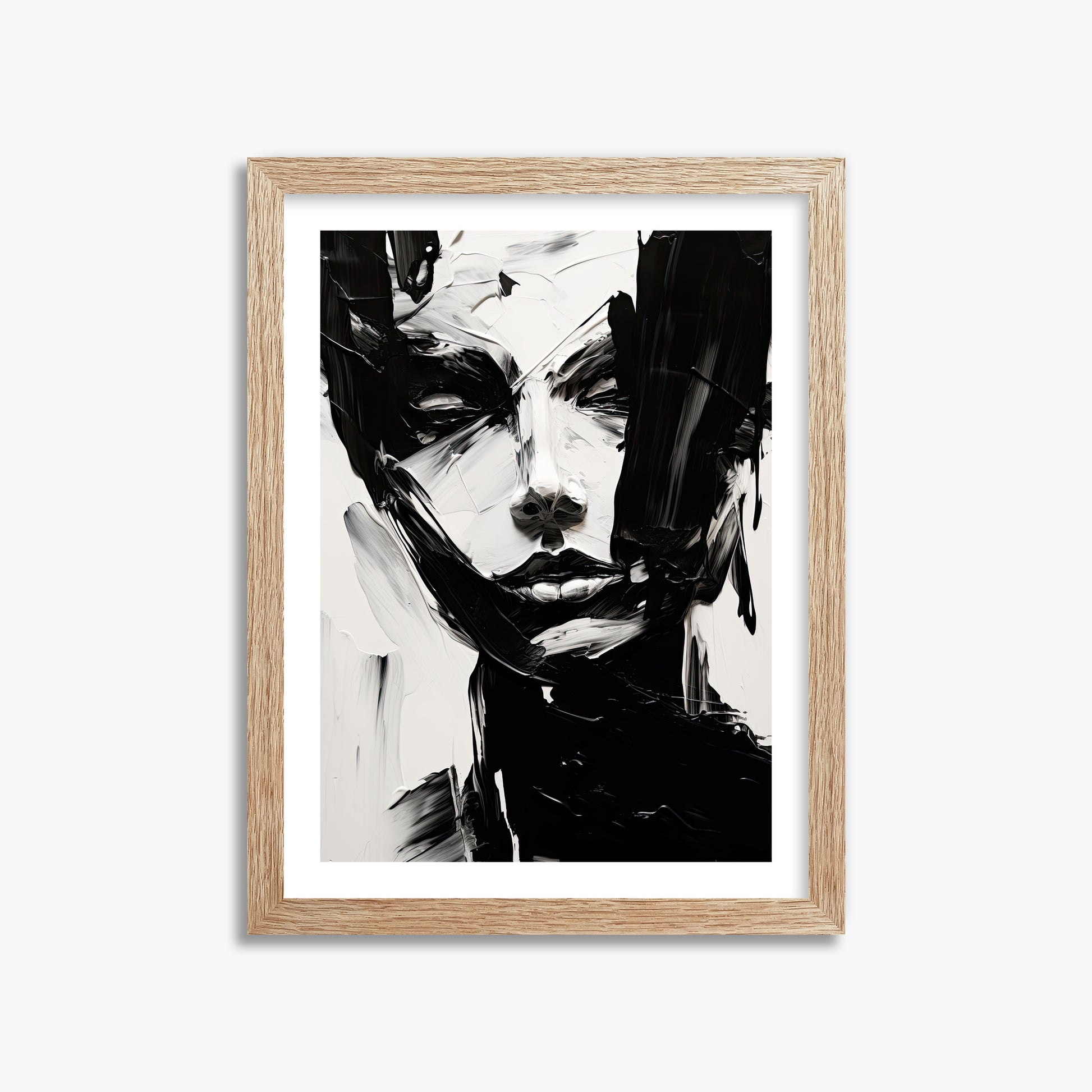 Monochrome Whisper, 30x40cm Framed Art Reproduction With Raw Oak Frame