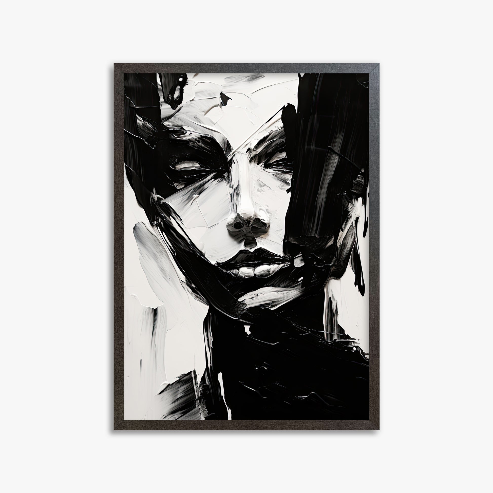 Monochrome Whisper, 50x70cm Framed Art Reproduction With Espresso Frame