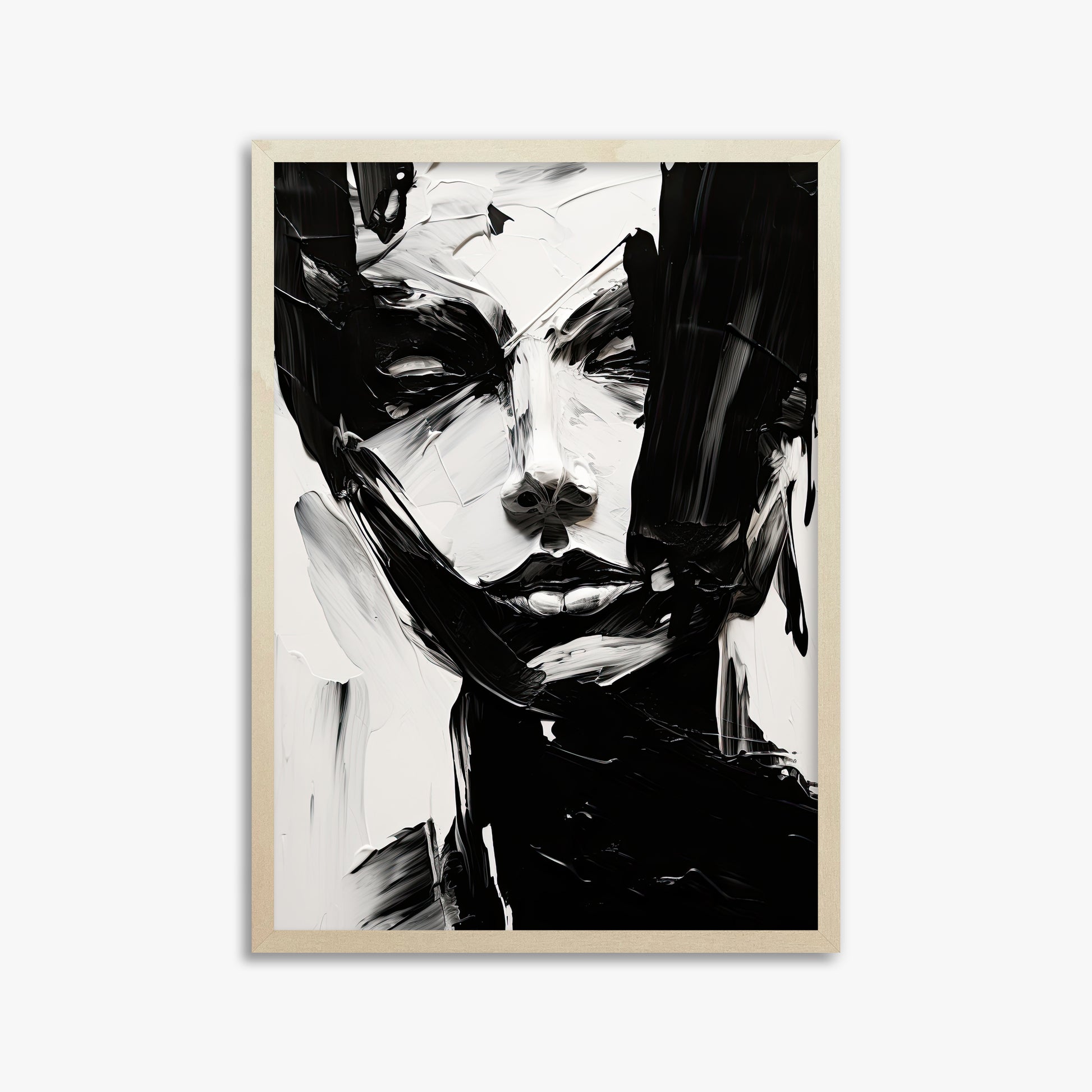 Monochrome Whisper, 50x70cm Framed Art Reproduction With Lime Wood Frame