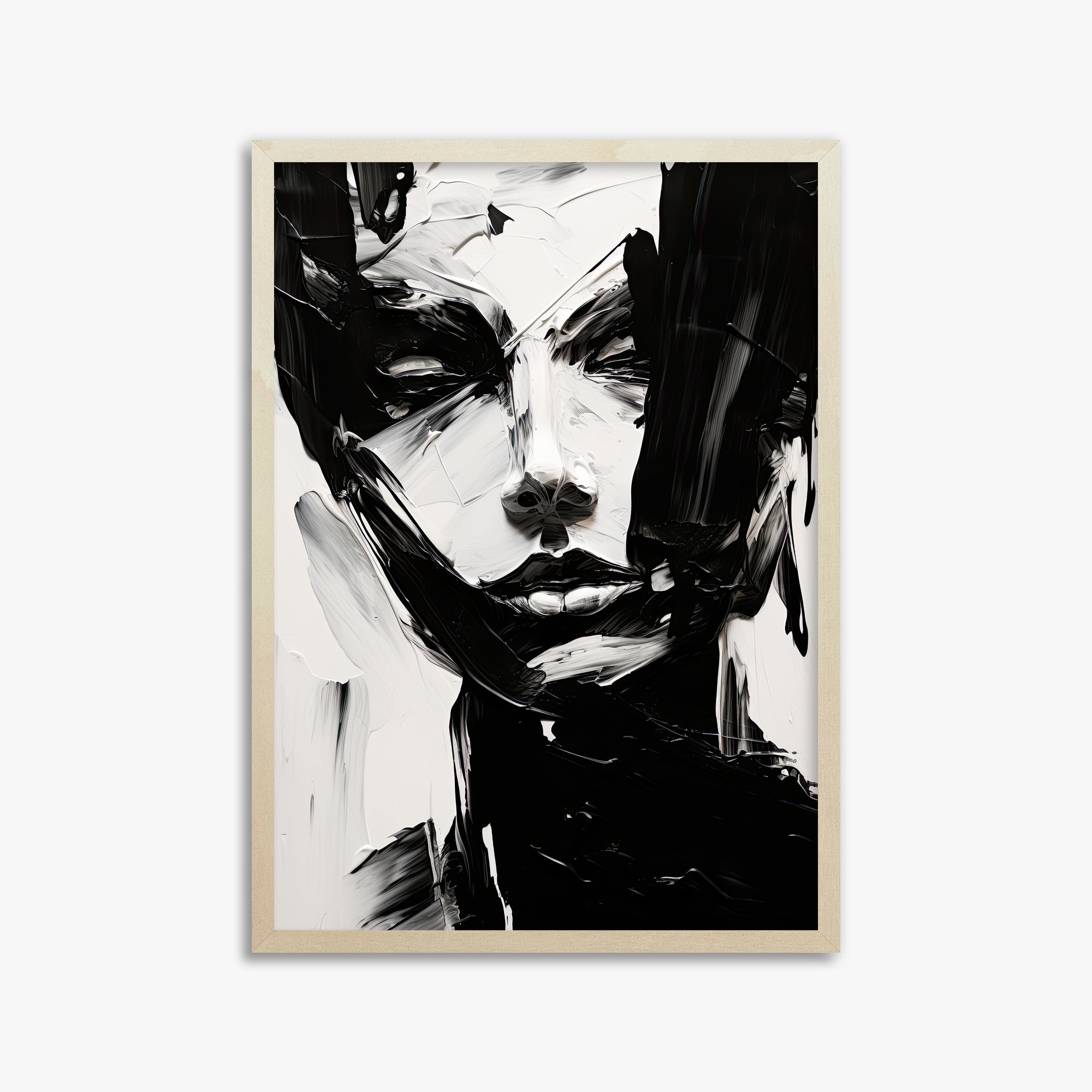 Monochrome Whisper, 50x70cm Framed Art Reproduction With Lime Wood Frame