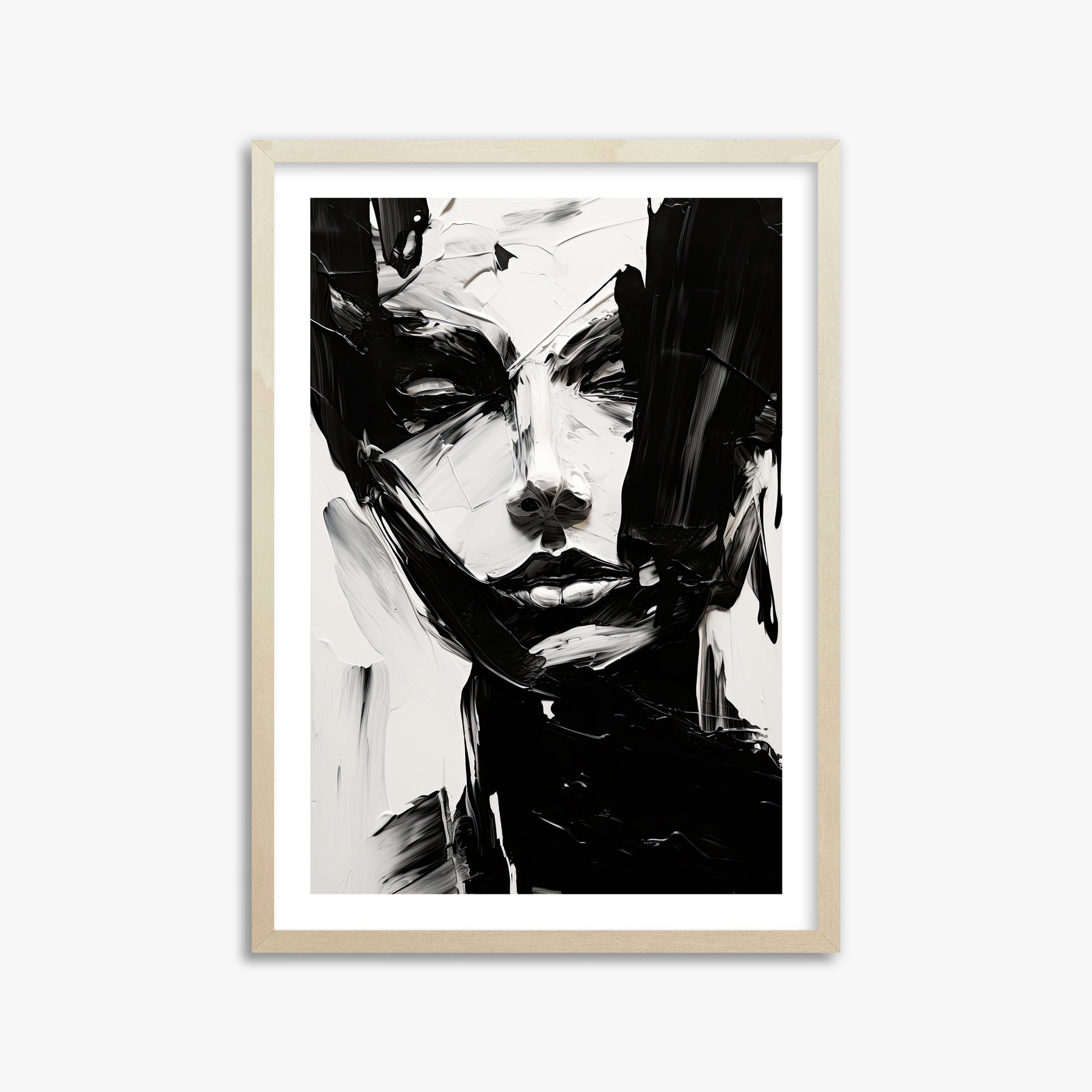 Monochrome Whisper, 50x70cm Framed Art Reproduction With Lime Wood Frame