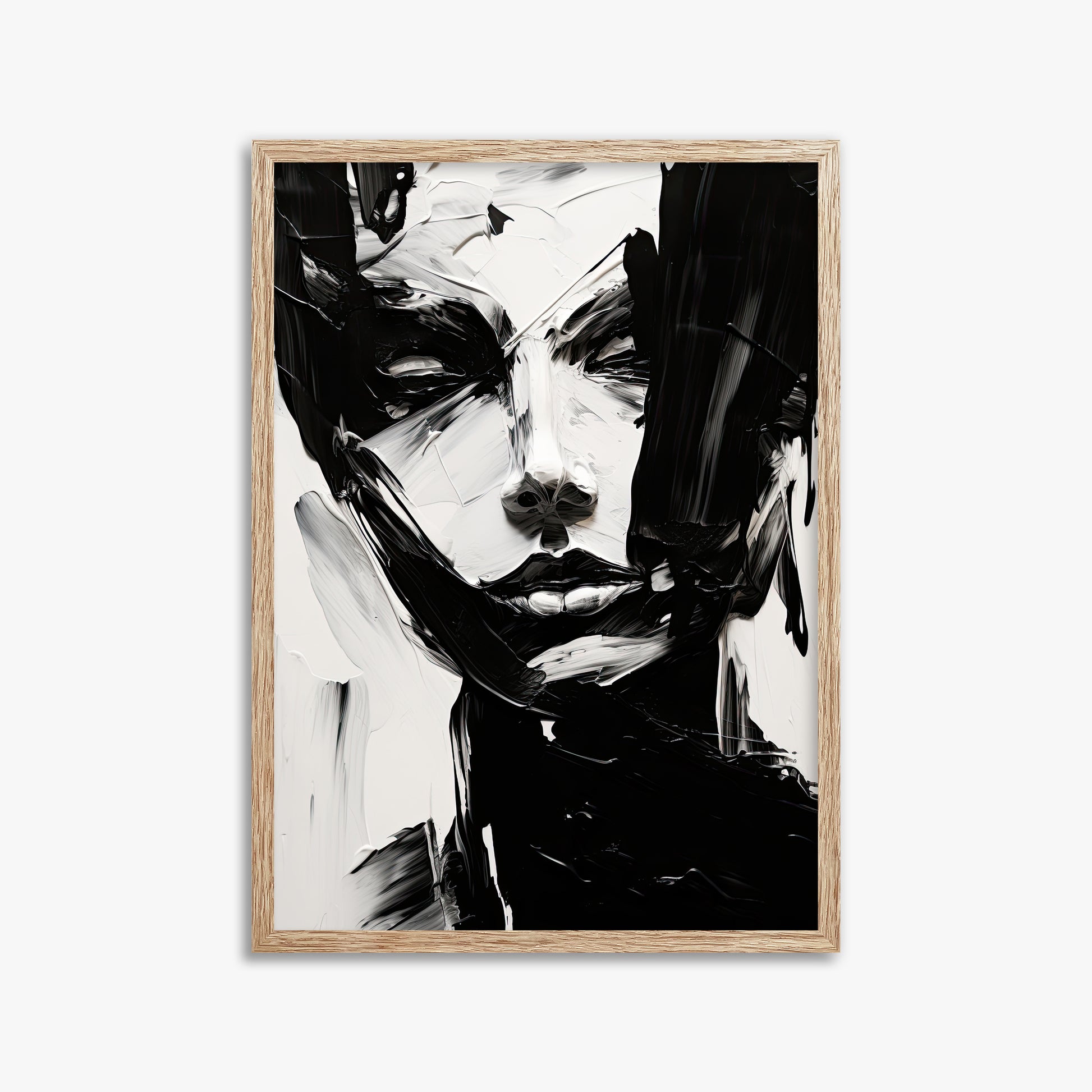 Monochrome Whisper, 50x70cm Framed Art Reproduction With Raw Oak Frame