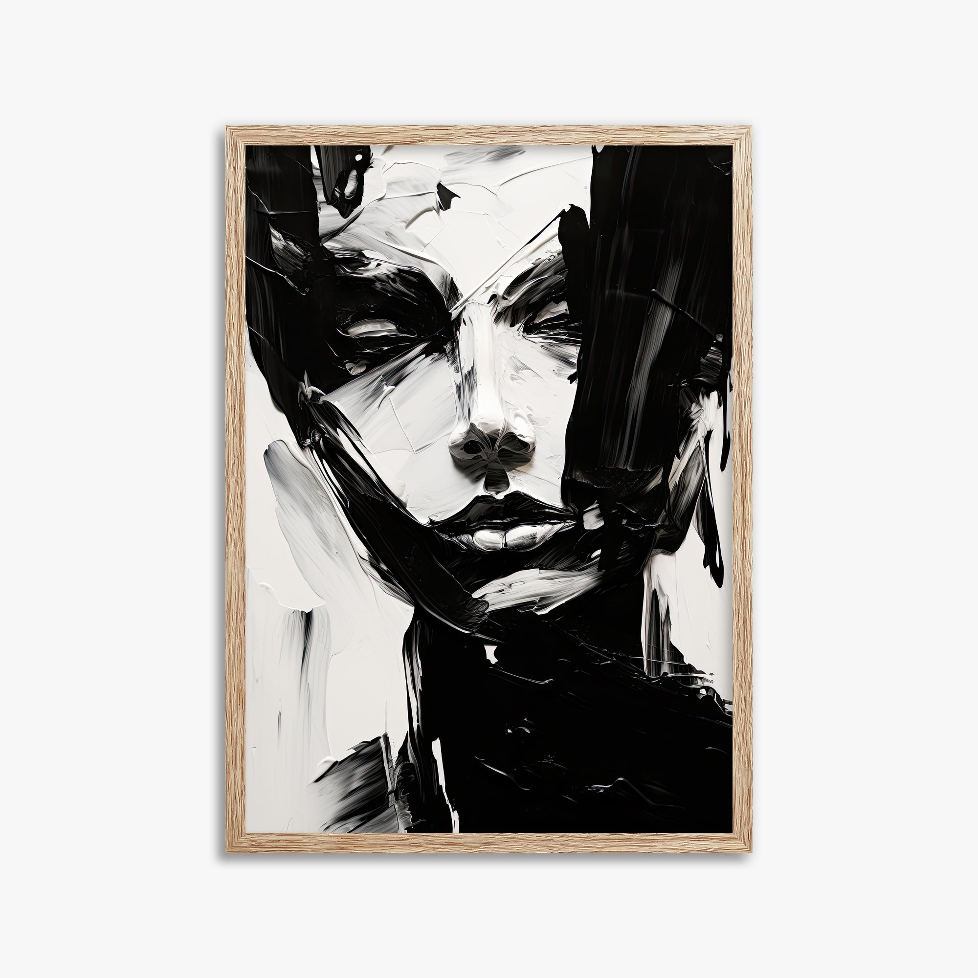 Monochrome Whisper, 50x70cm Framed Art Reproduction With Raw Oak Frame