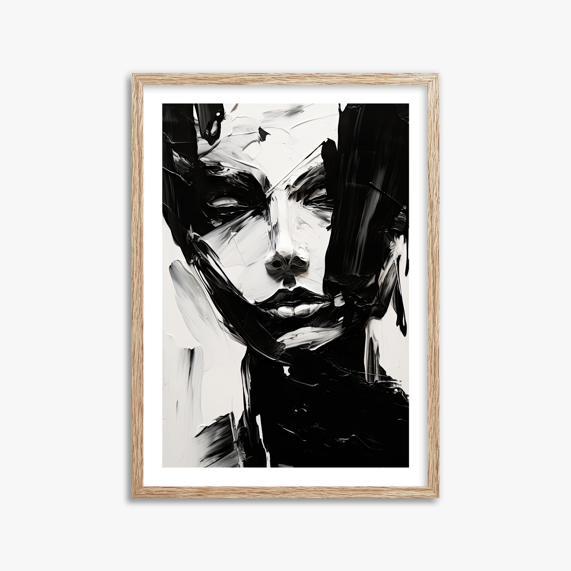 Monochrome Whisper, 50x70cm Framed Art Reproduction With Raw Oak Frame