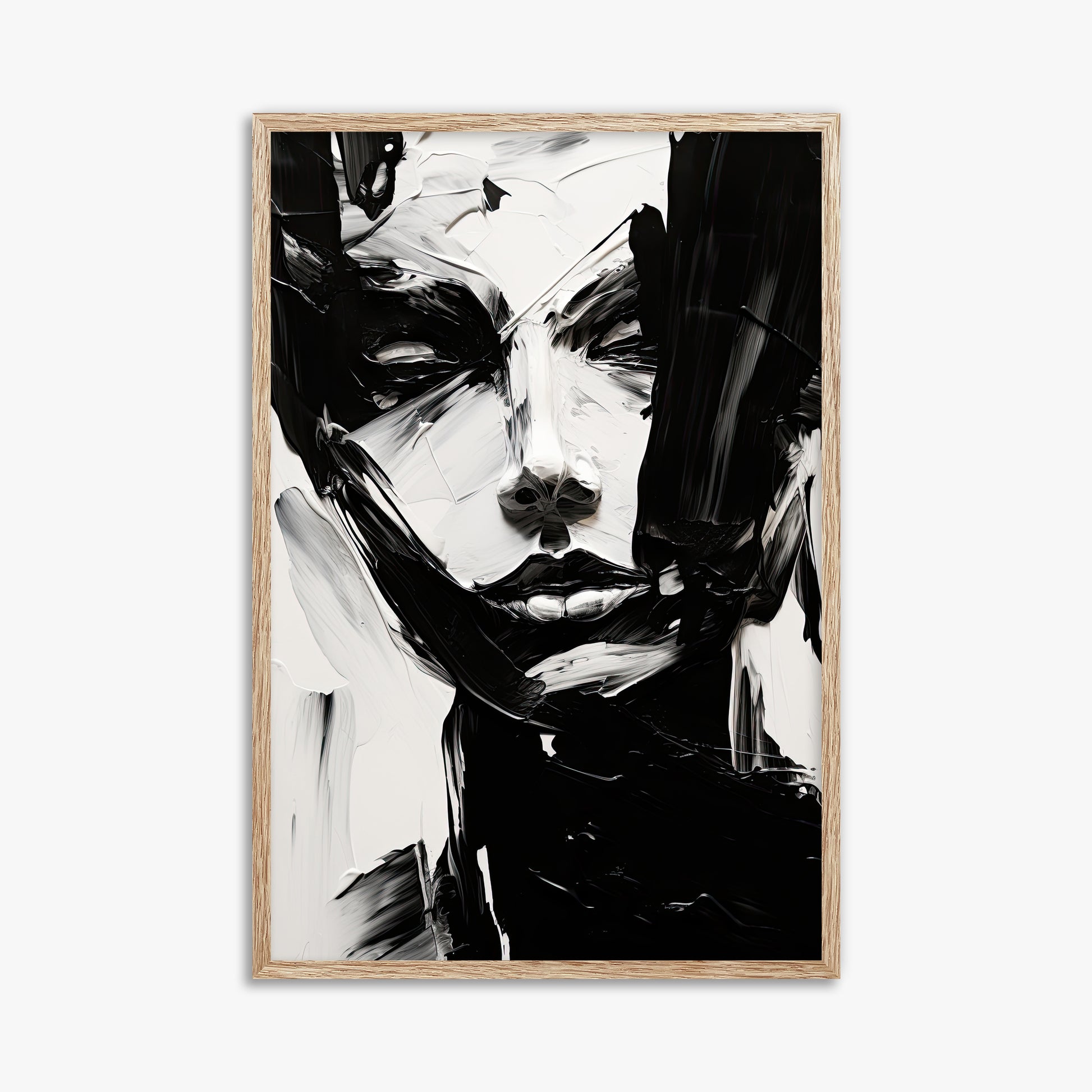 Monochrome Whisper, 61x91cm Framed Art Reproduction With Raw Oak Frame