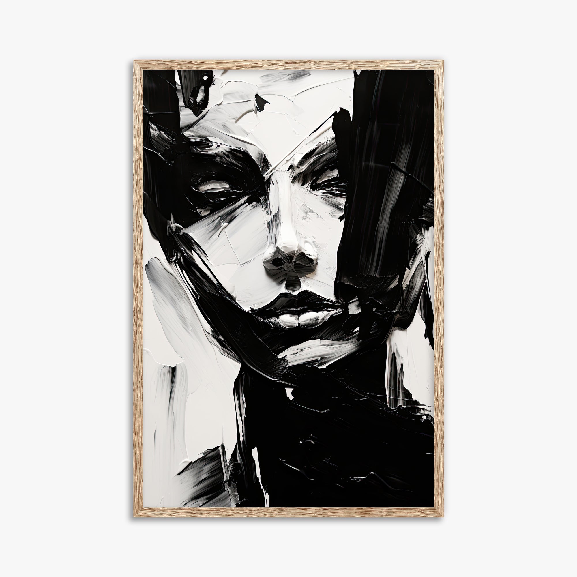 Monochrome Whisper, 61x91cm Framed Art Reproduction With Raw Oak Frame
