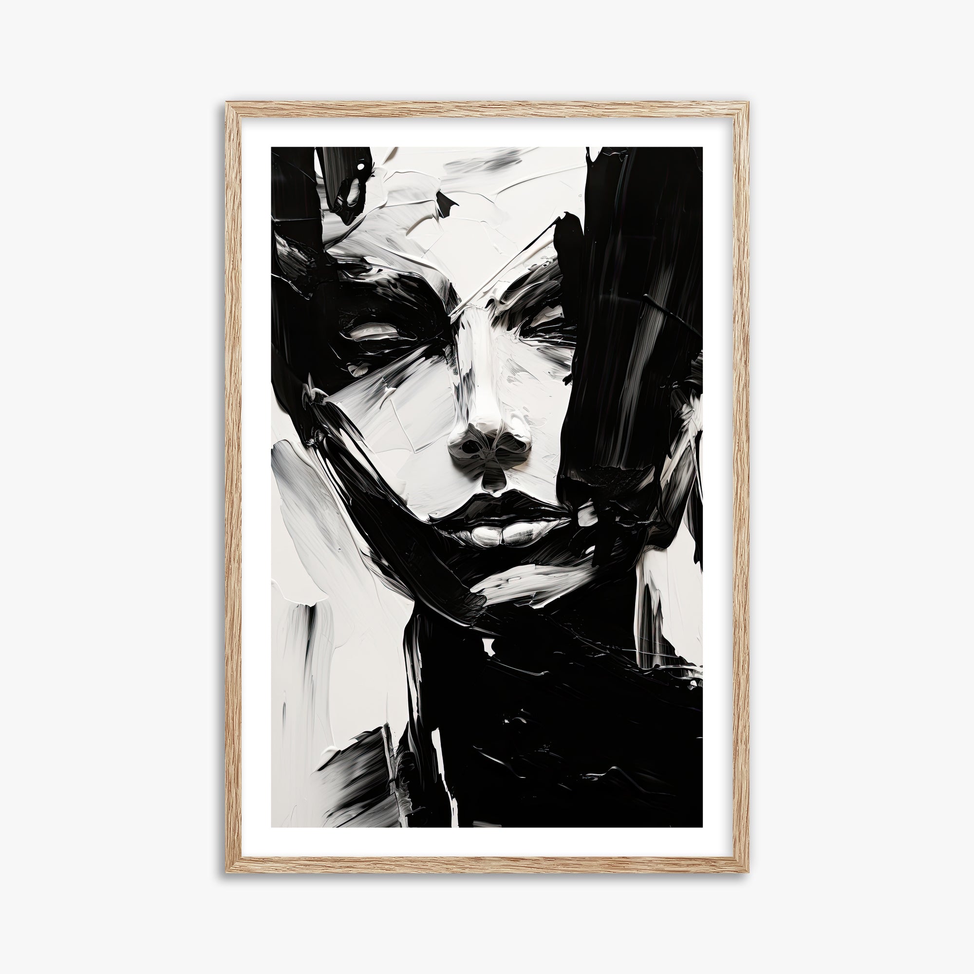 Monochrome Whisper, 61x91cm Framed Art Reproduction With Raw Oak Frame