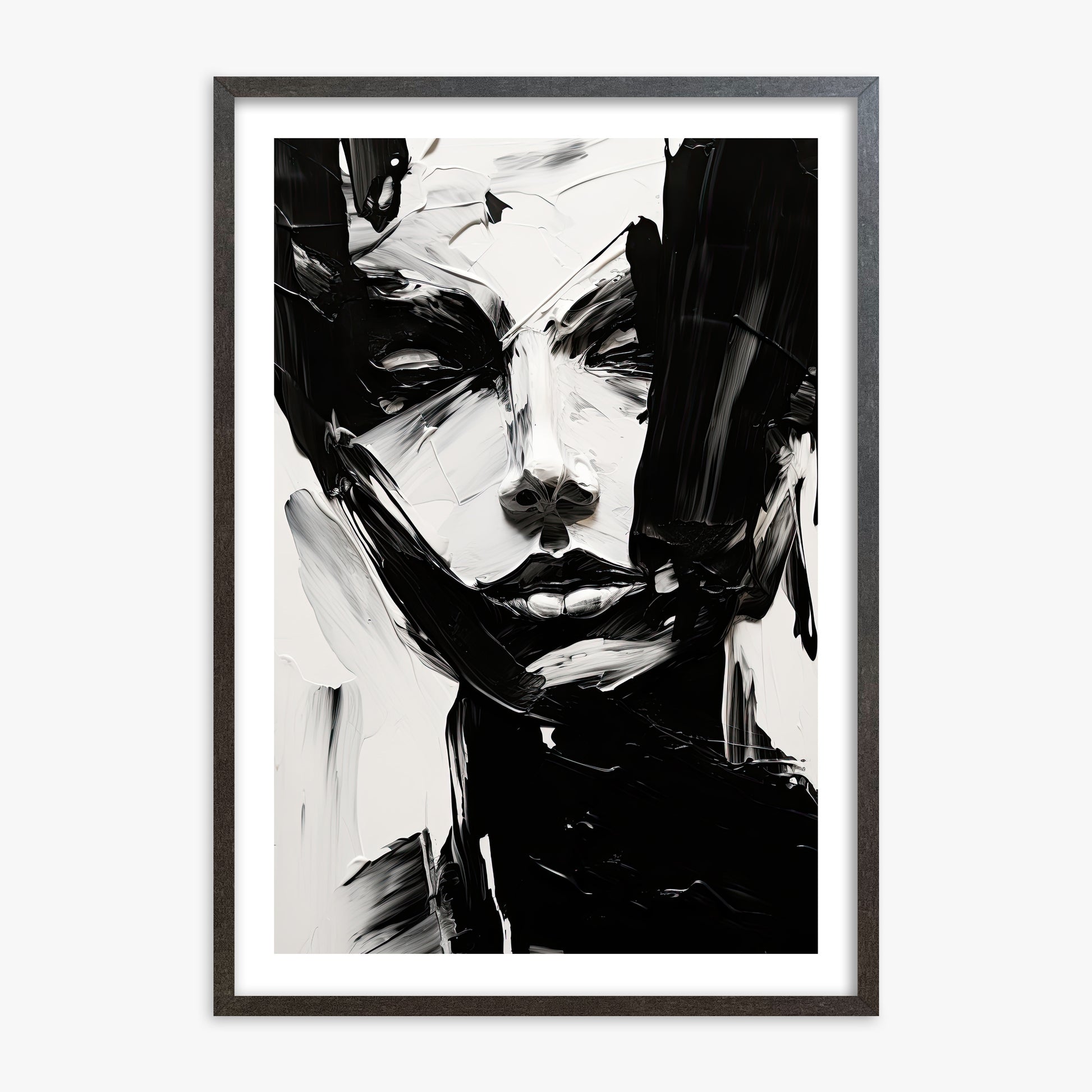 Monochrome Whisper, 70x100cm Framed Art Reproduction With Espresso Frame