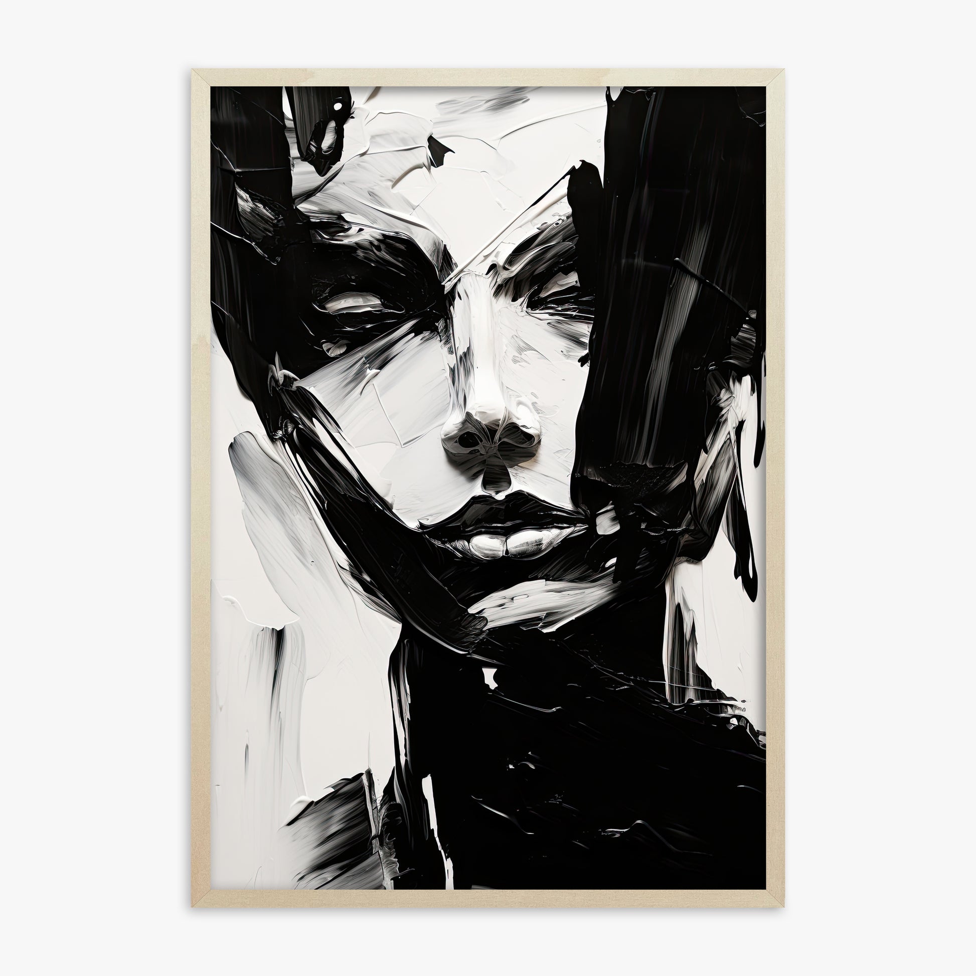 Monochrome Whisper, 70x100cm Framed Art Reproduction With Lime Wood Frame