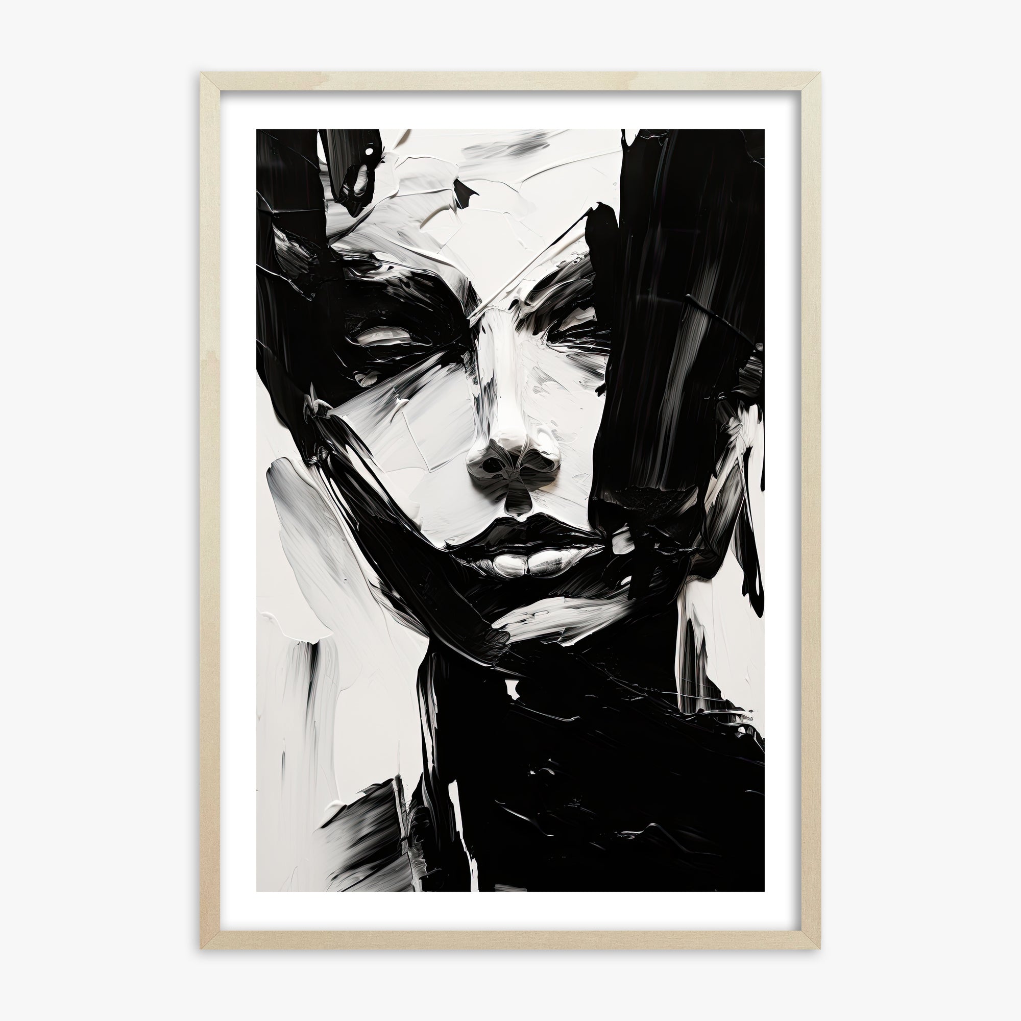 Monochrome Whisper, 70x100cm Framed Art Reproduction With Lime Wood Frame