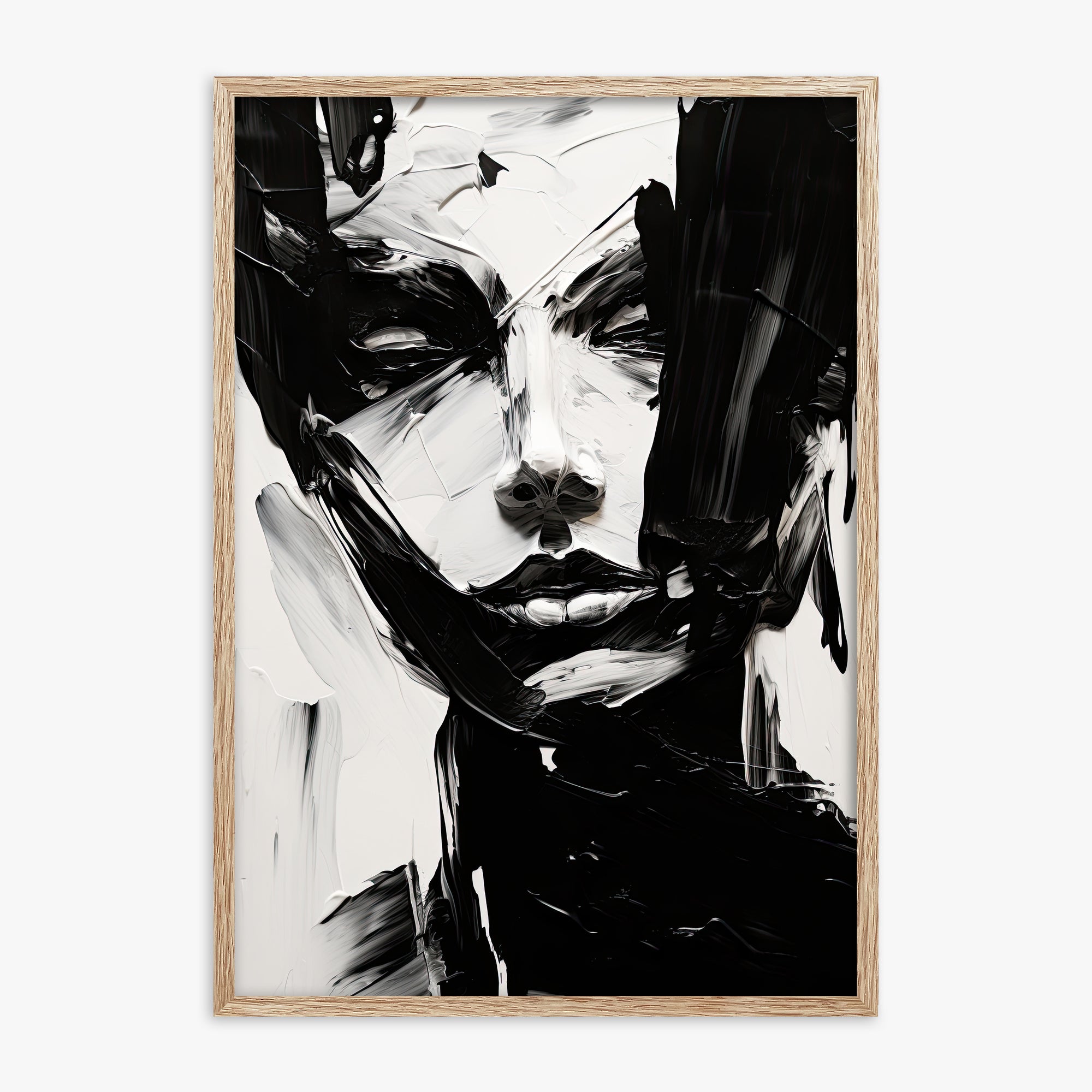 Monochrome Whisper, 70x100cm Framed Art Reproduction With Raw Oak Frame
