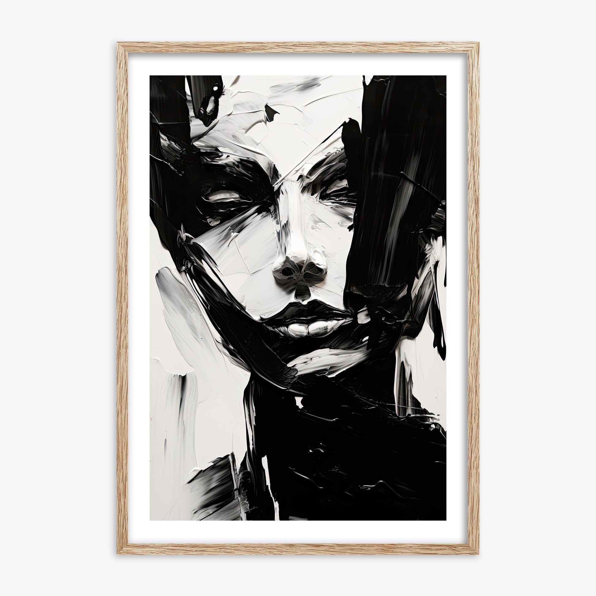 Monochrome Whisper, 70x100cm Framed Art Reproduction With Raw Oak Frame