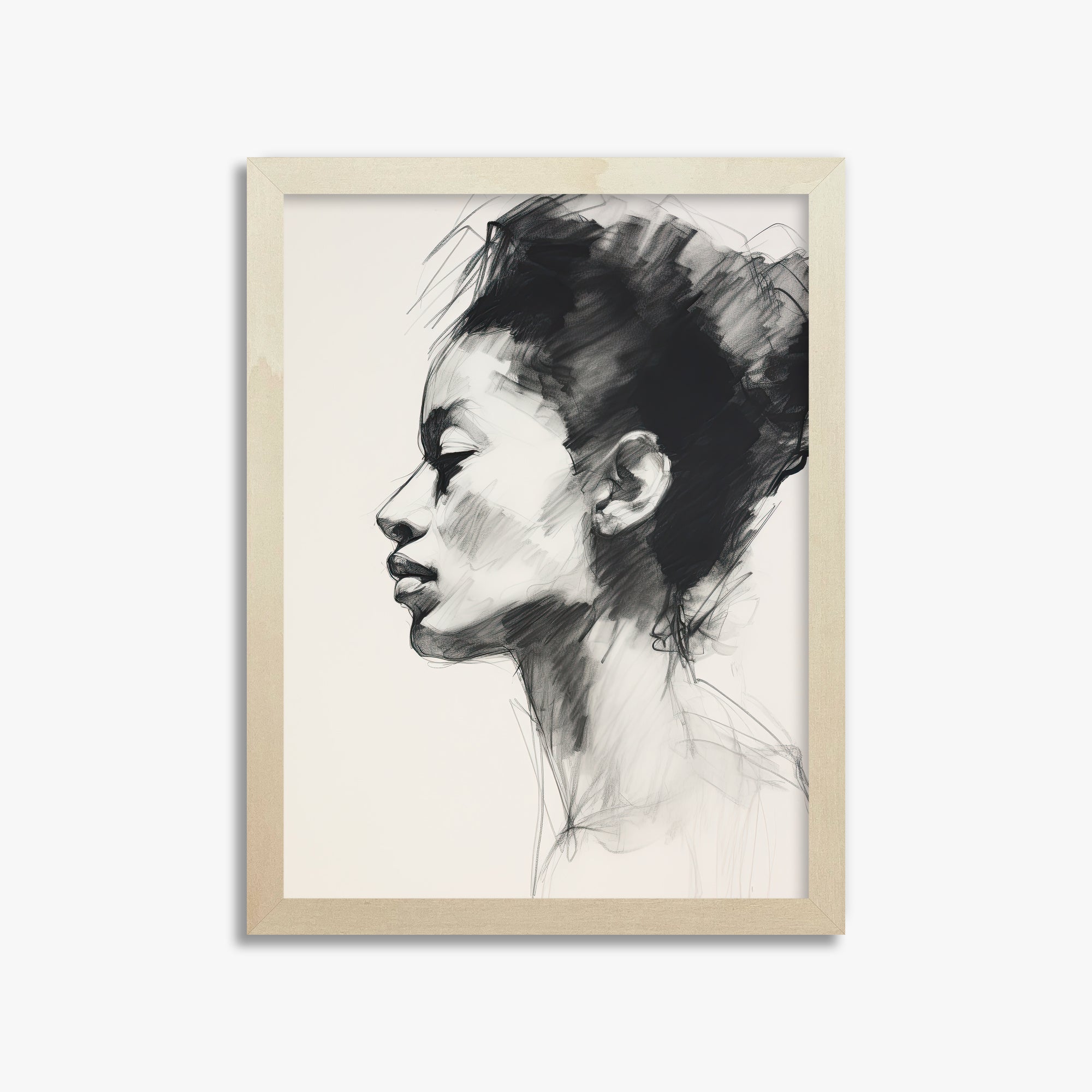 Pensive Silhouette, 30x40cm Framed Art Reproduction With Lime Wood Frame