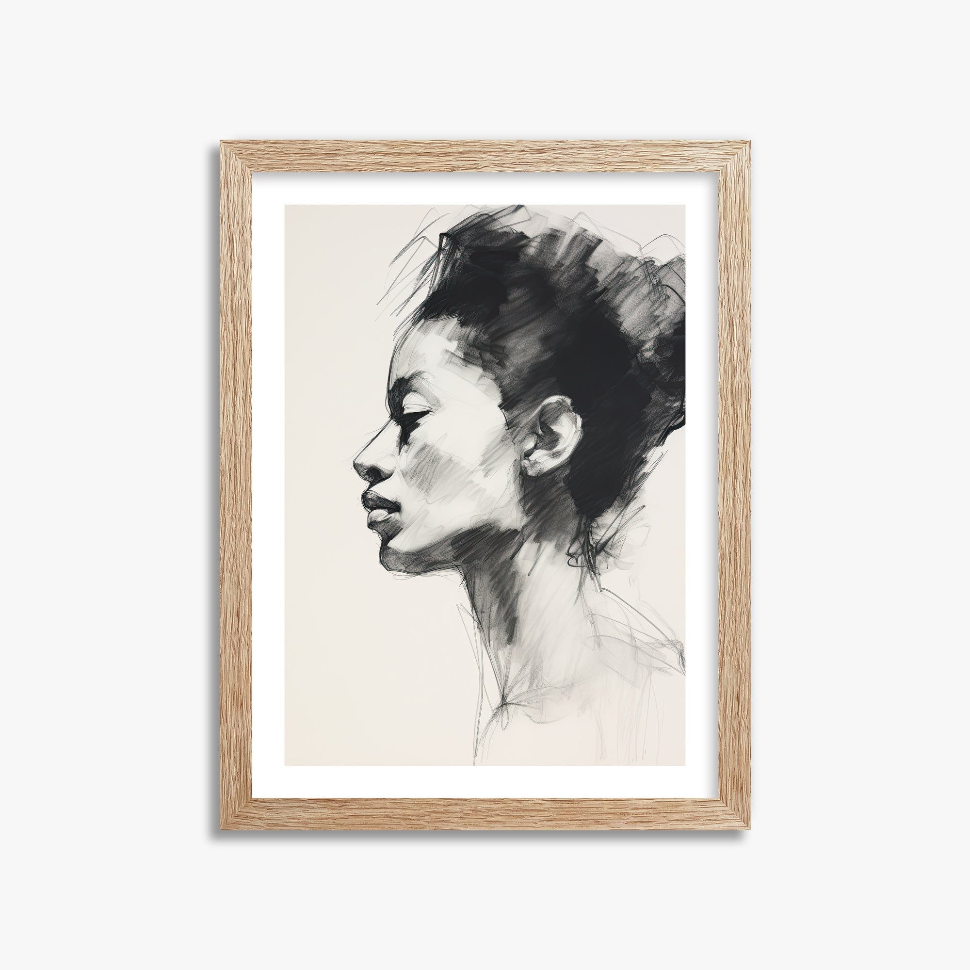 Pensive Silhouette, 30x40cm Framed Art Reproduction With Raw Oak Frame