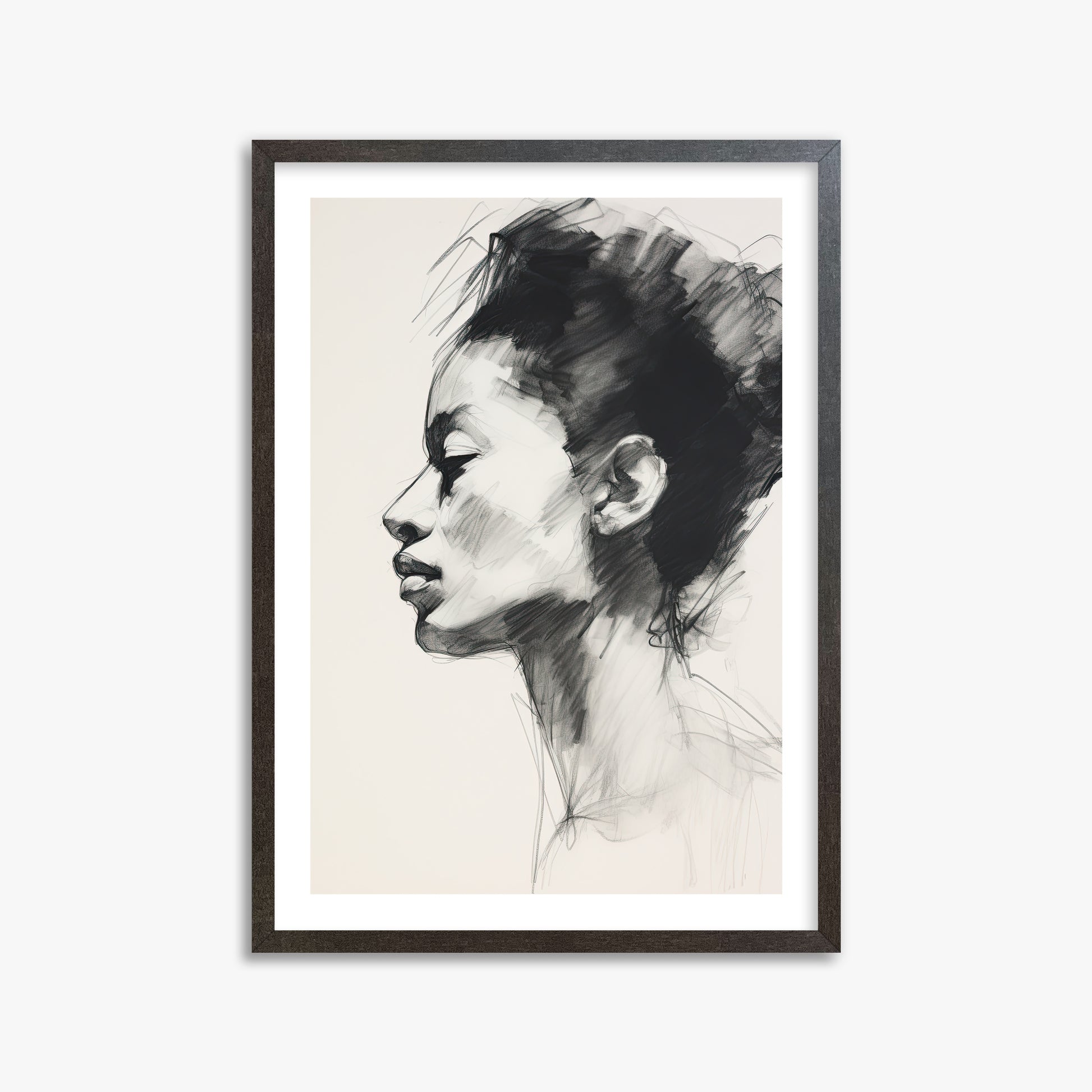 Pensive Silhouette, 50x70cm Framed Art Reproduction With Espresso Frame