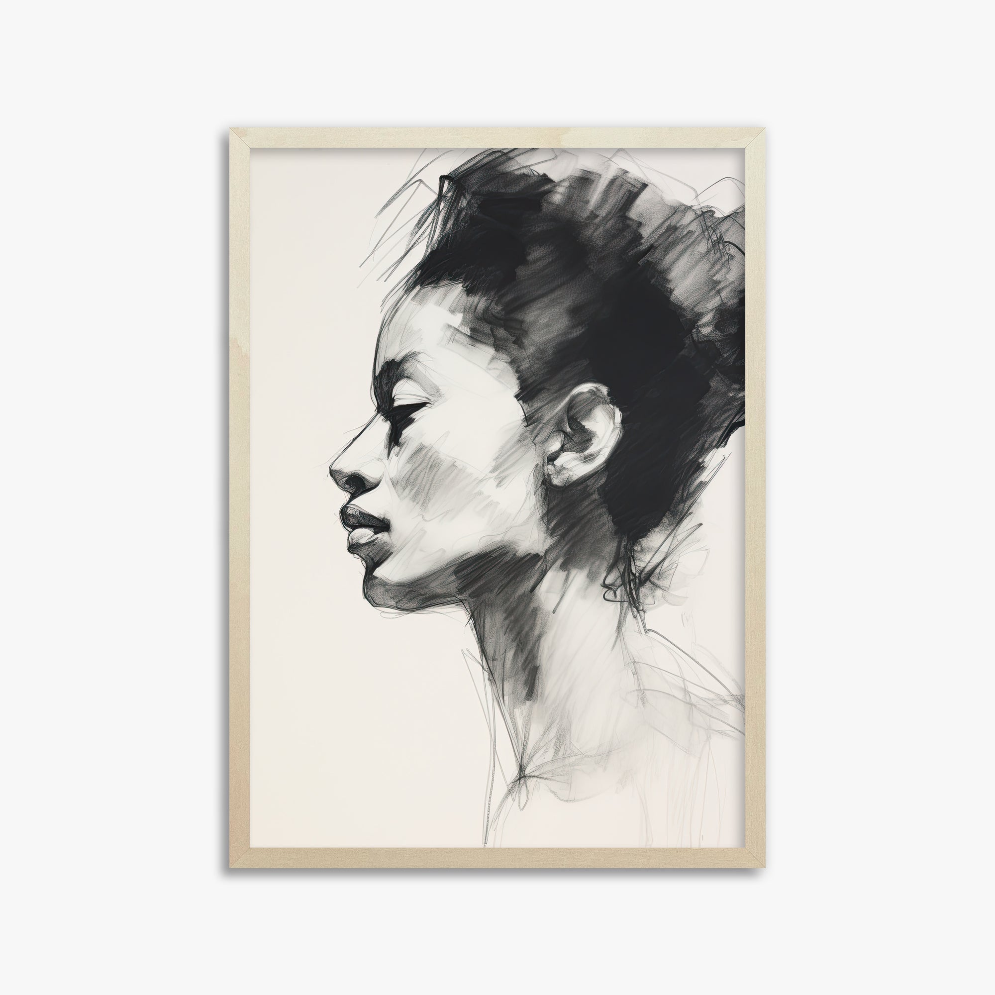 Pensive Silhouette, 50x70cm Framed Art Reproduction With Lime Wood Frame