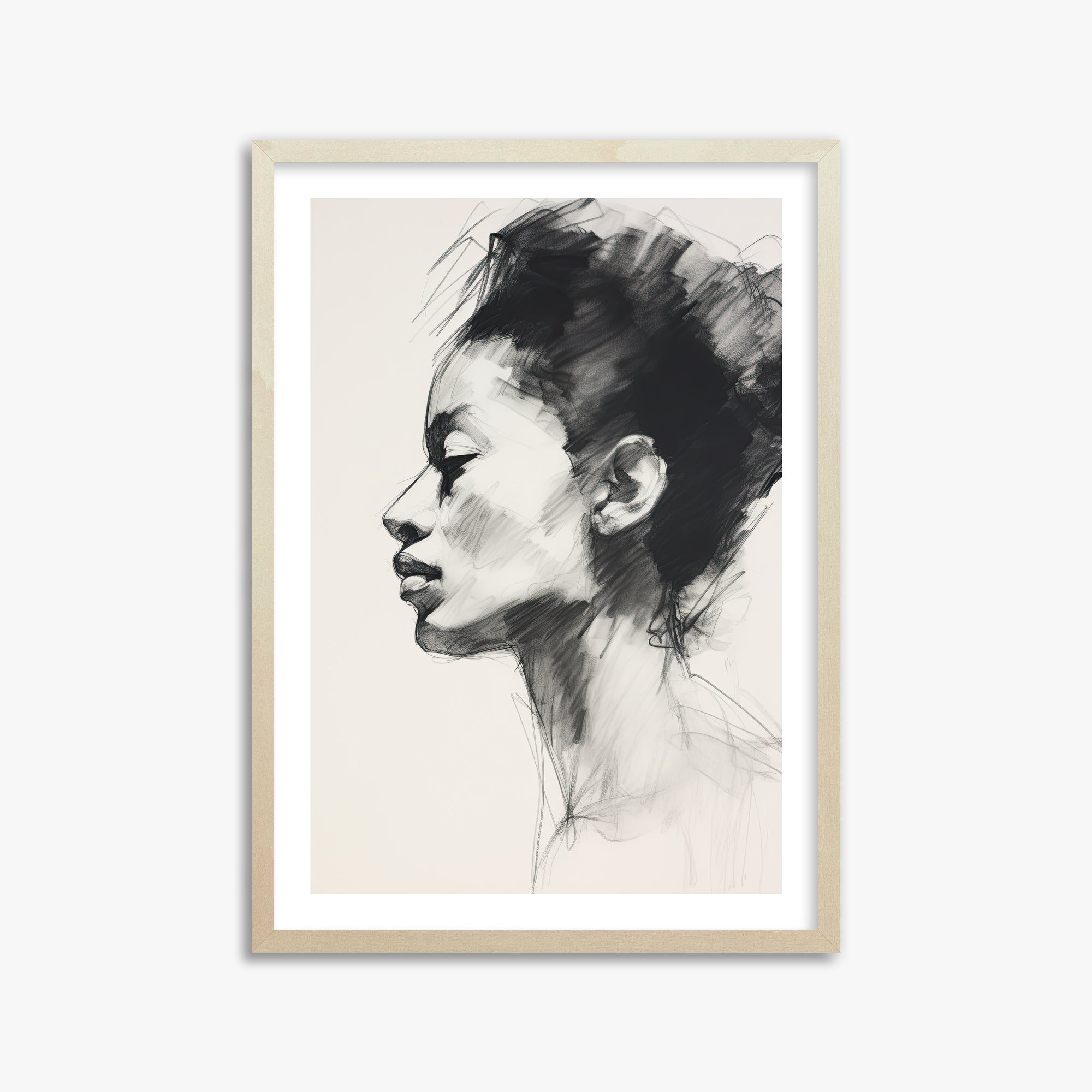Pensive Silhouette, 50x70cm Framed Art Reproduction With Lime Wood Frame