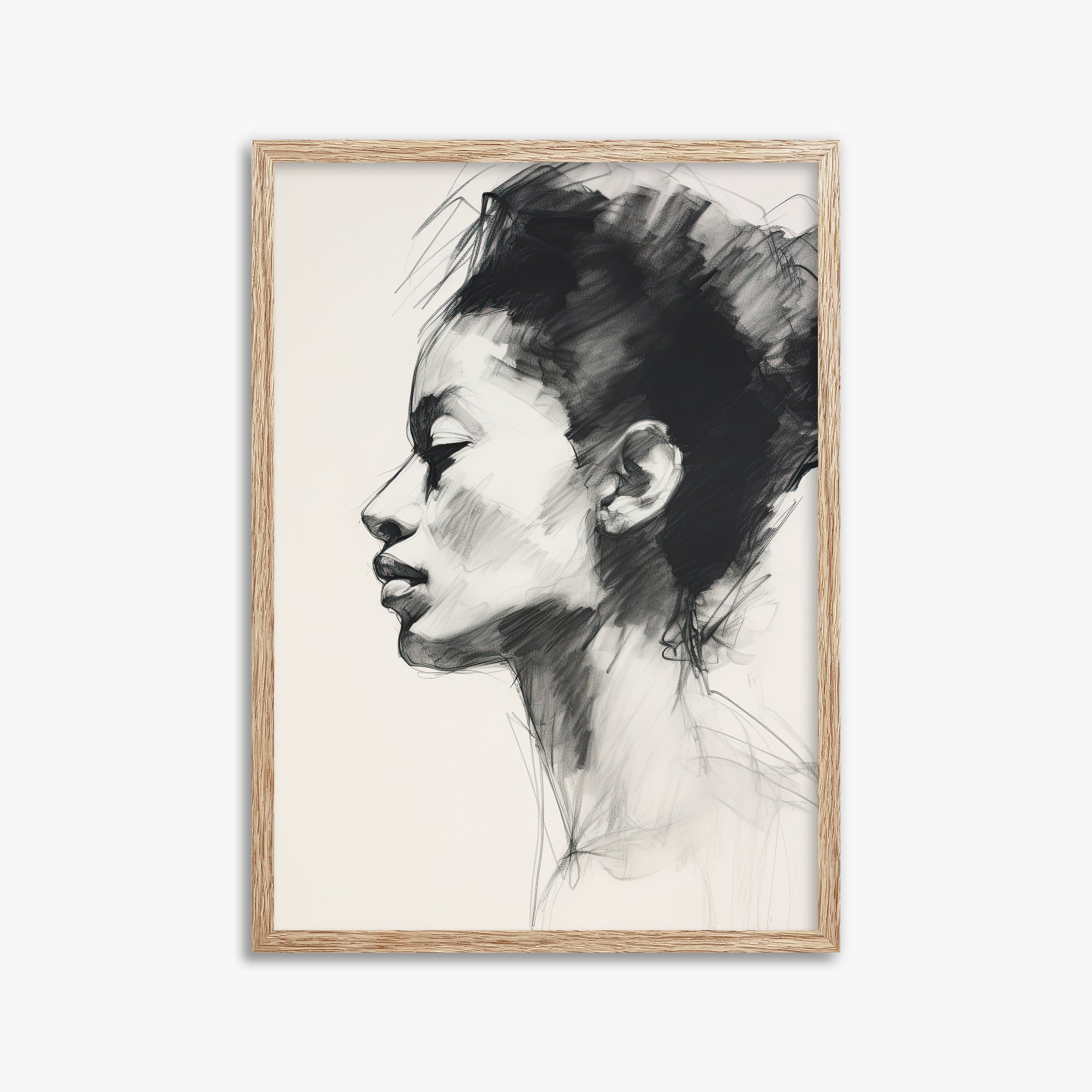 Pensive Silhouette, 50x70cm Framed Art Reproduction With Raw Oak Frame
