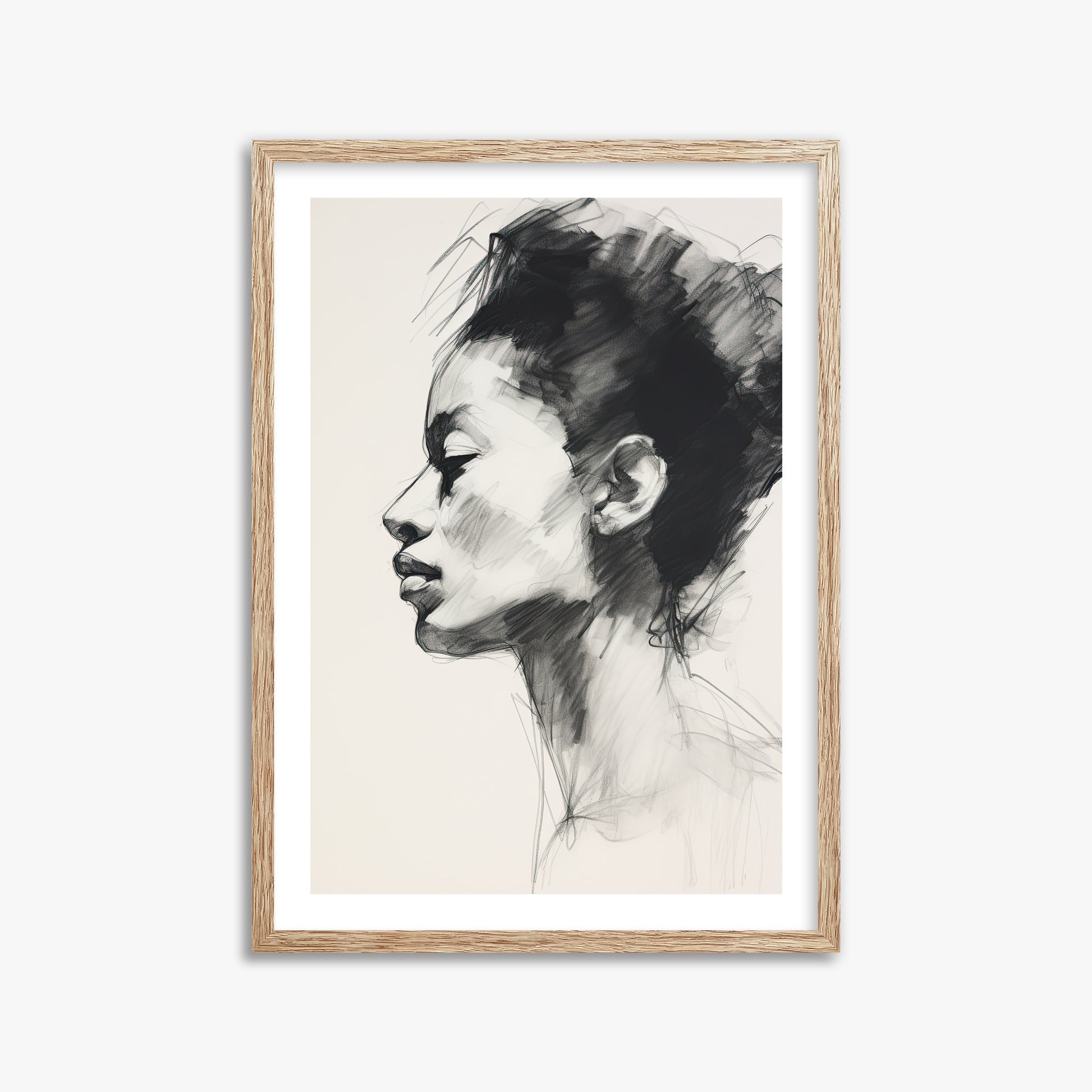 Pensive Silhouette, 50x70cm Framed Art Reproduction With Raw Oak Frame