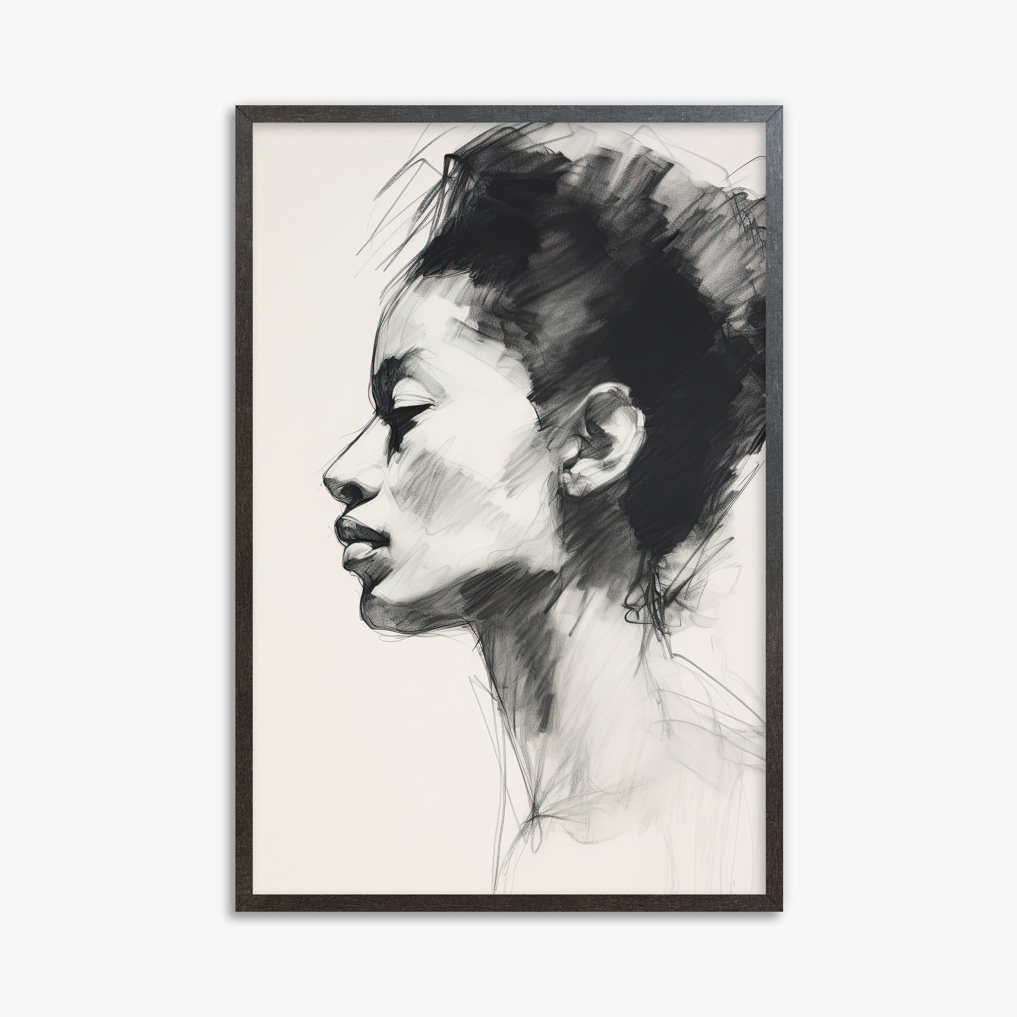 Pensive Silhouette, 61x91cm Framed Art Reproduction With Espresso Frame