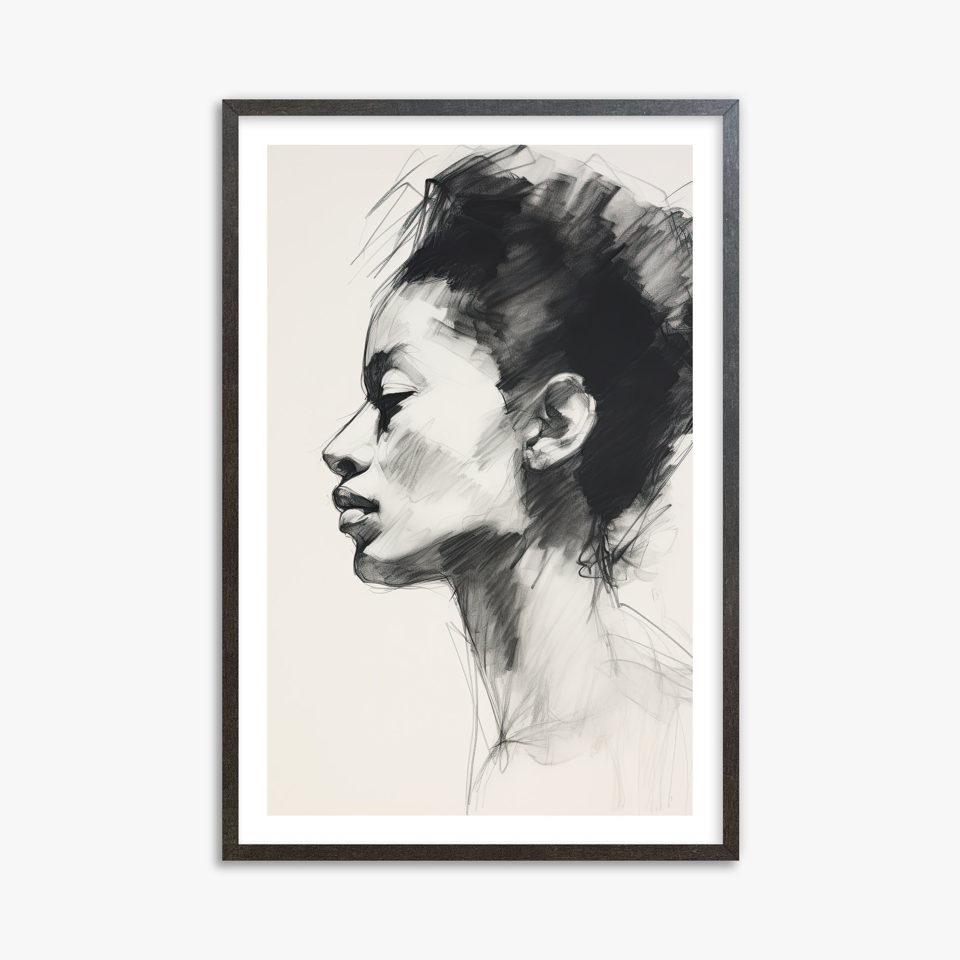 Pensive Silhouette, 61x91cm Framed Art Reproduction With Espresso Frame