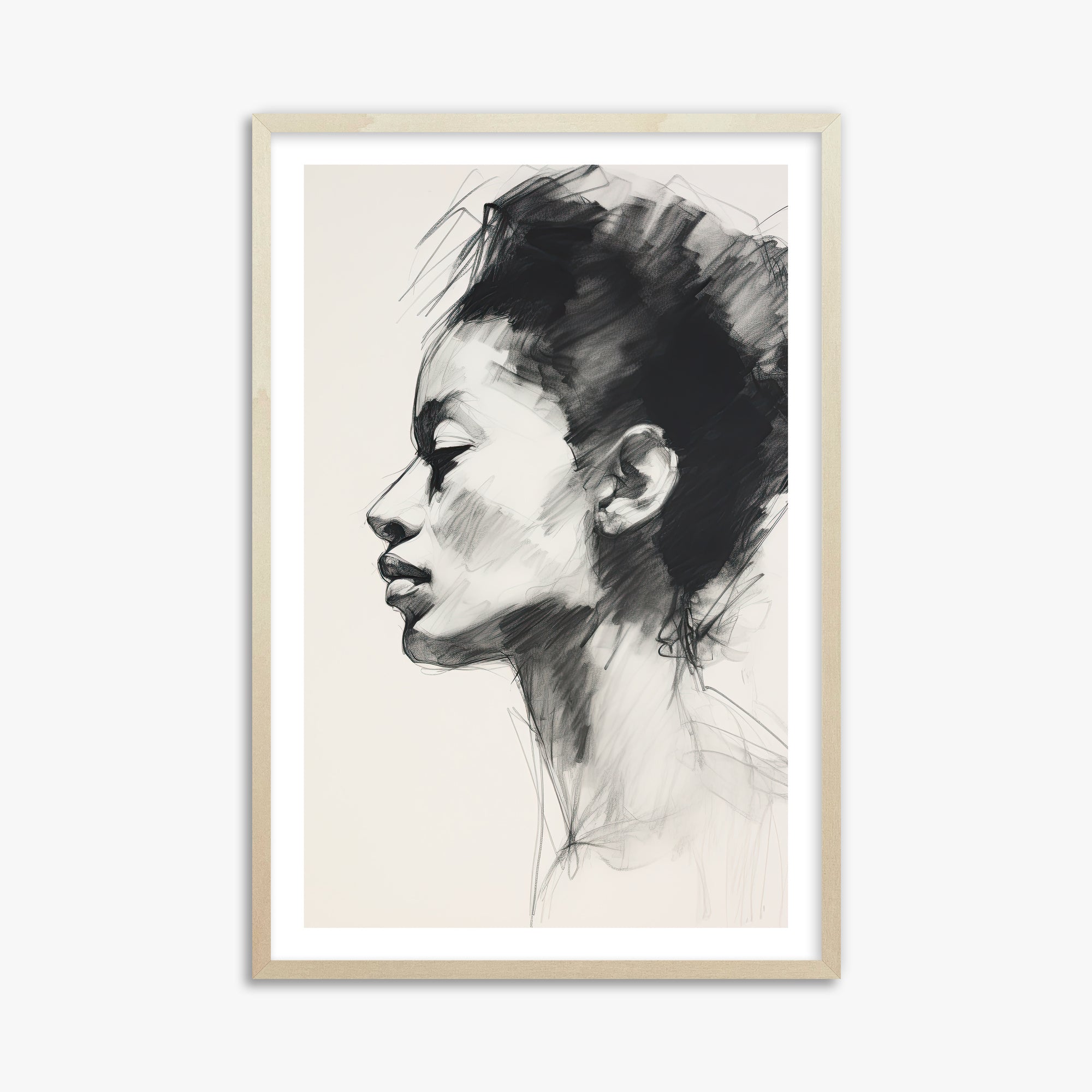 Pensive Silhouette, 61x91cm Framed Art Reproduction With Lime Wood Frame