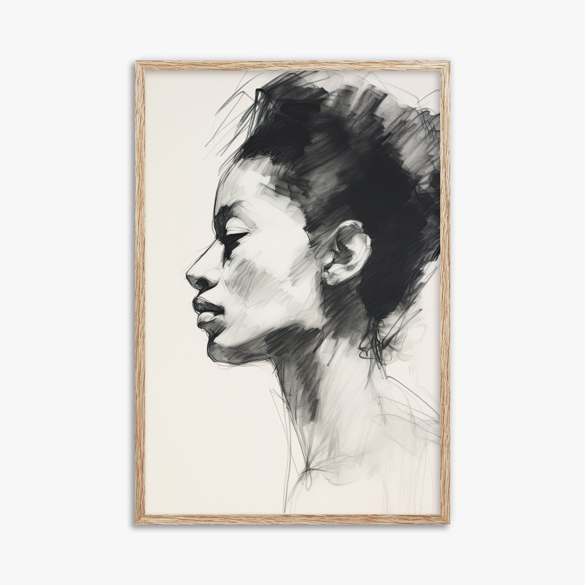 Pensive Silhouette, 61x91cm Framed Art Reproduction With Raw Oak Frame