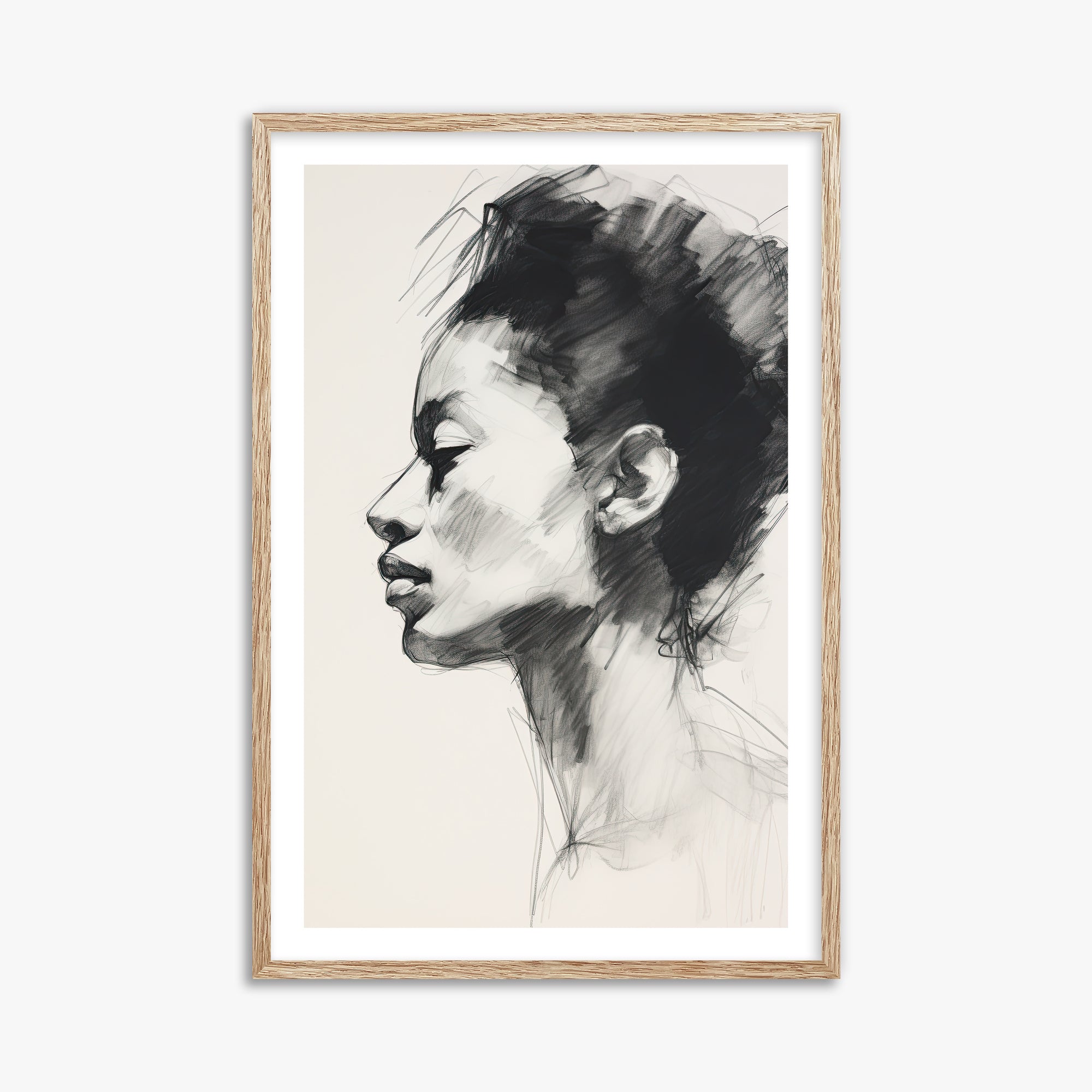 Pensive Silhouette, 61x91cm Framed Art Reproduction With Raw Oak Frame