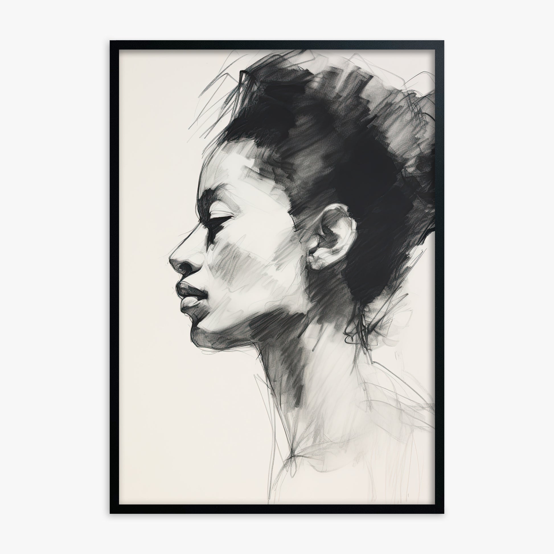 Pensive Silhouette, Black Framed Poster With Black Frame