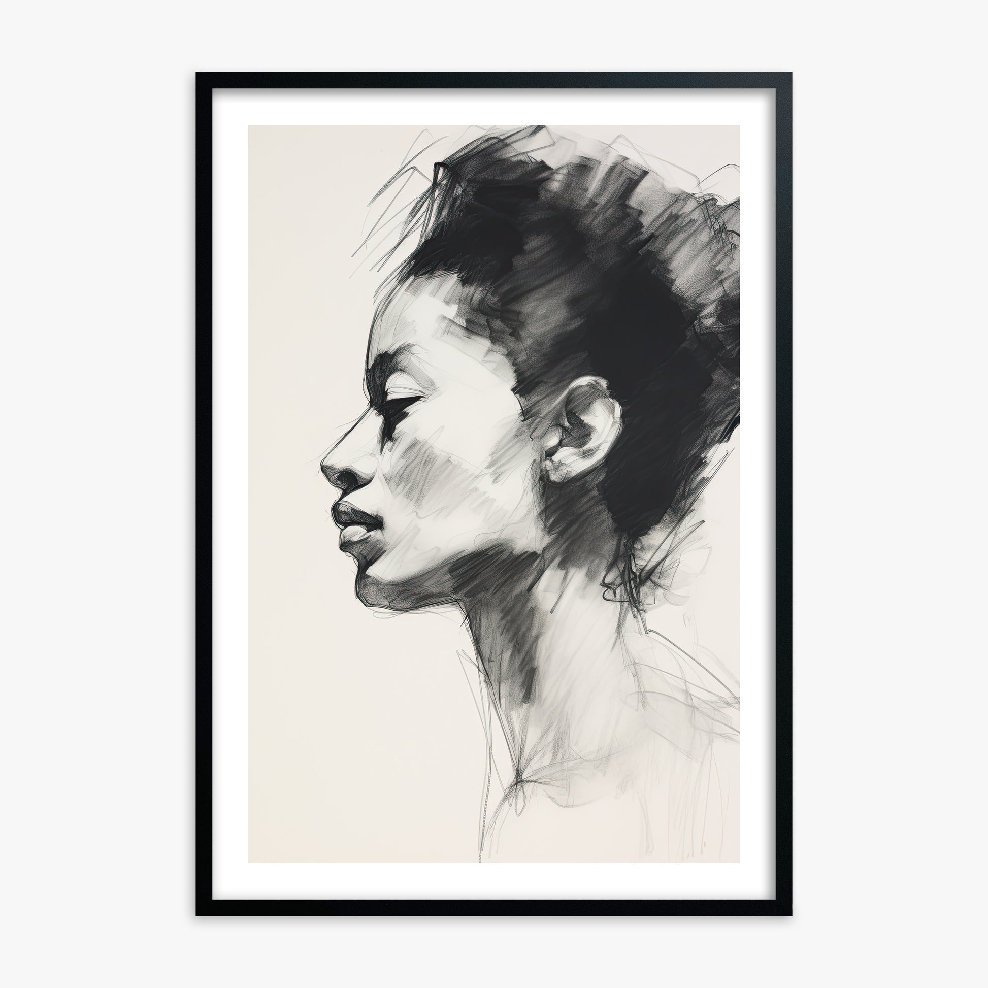 Pensive Silhouette, Black Framed Poster With Black Frame