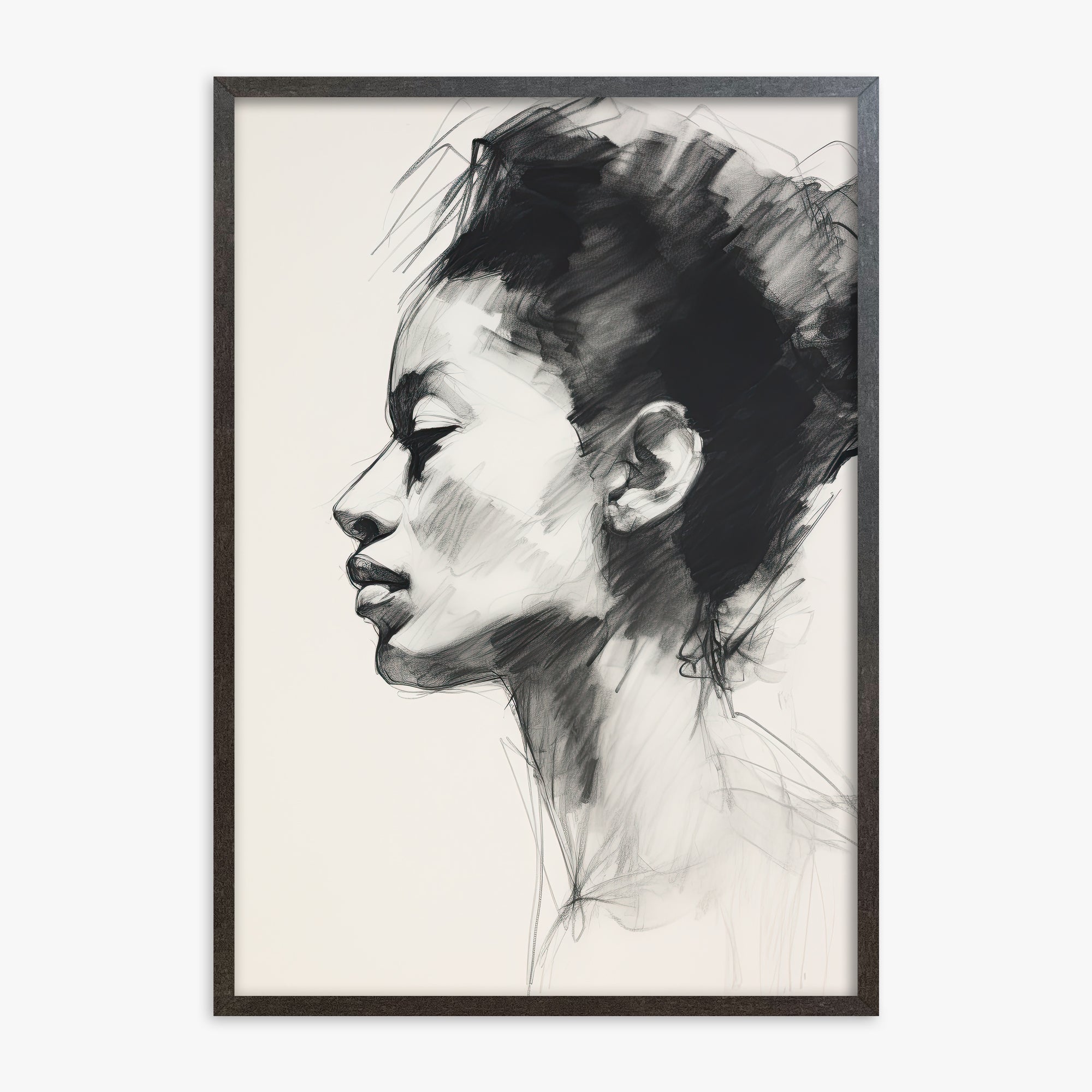 Pensive Silhouette, 70x100cm Framed Art Reproduction With Espresso Frame
