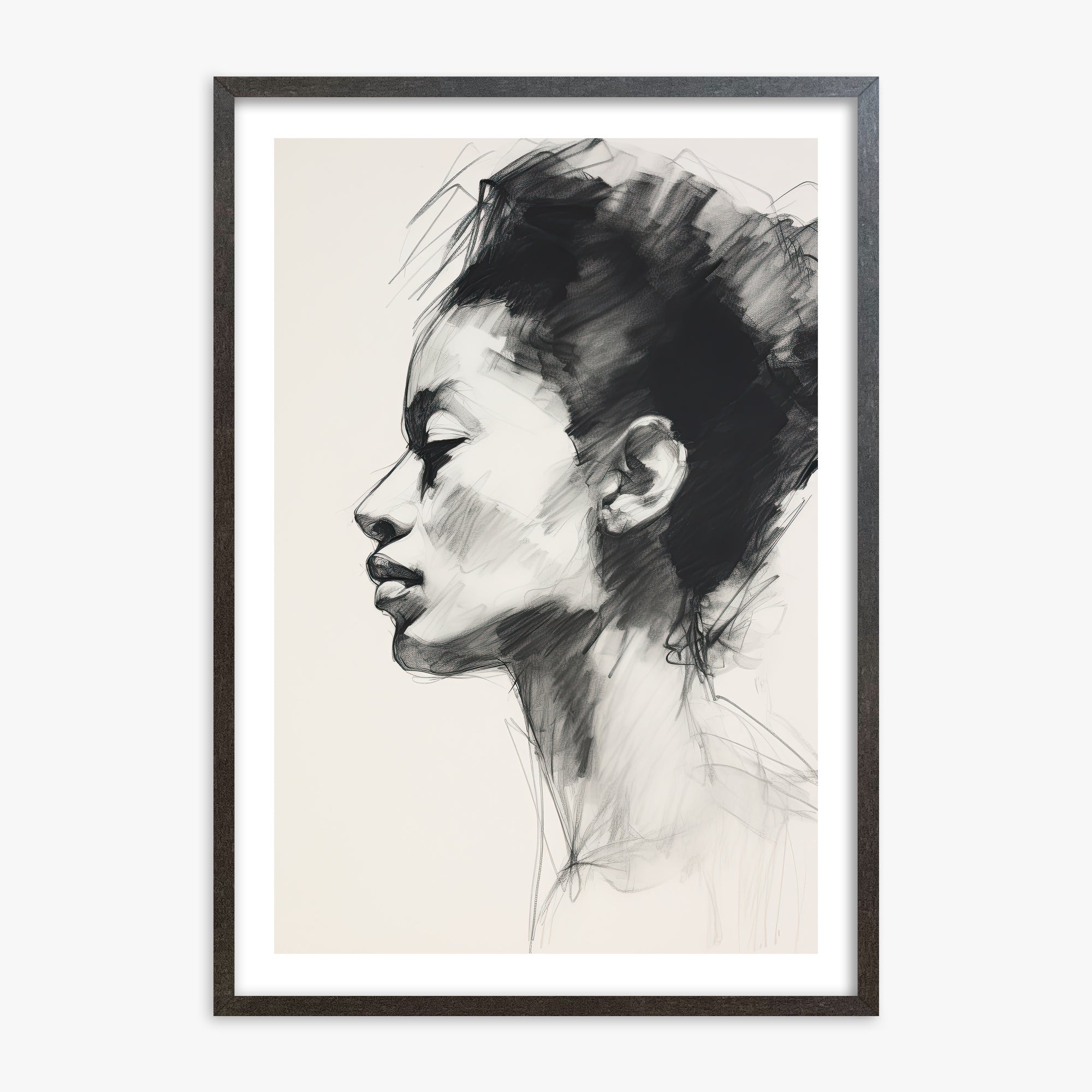 Pensive Silhouette, 70x100cm Framed Art Reproduction With Espresso Frame