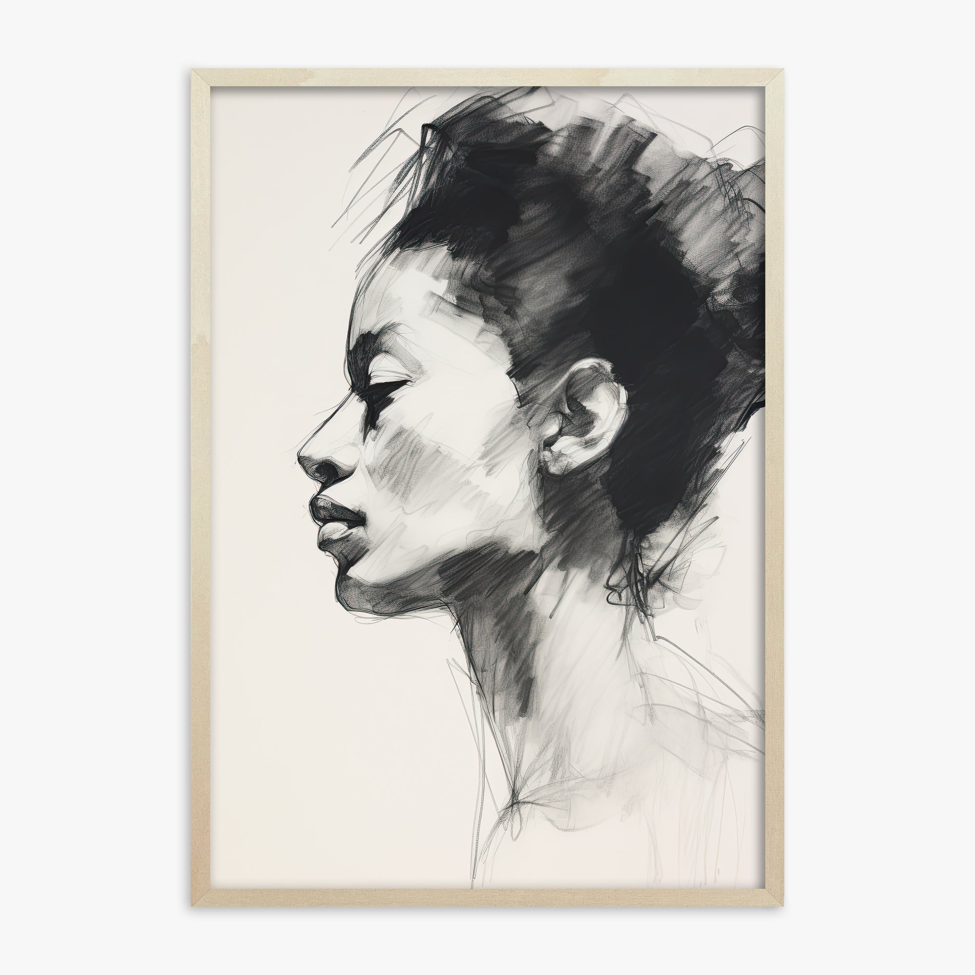 Pensive Silhouette, 70x100cm Framed Art Reproduction With Lime Wood Frame