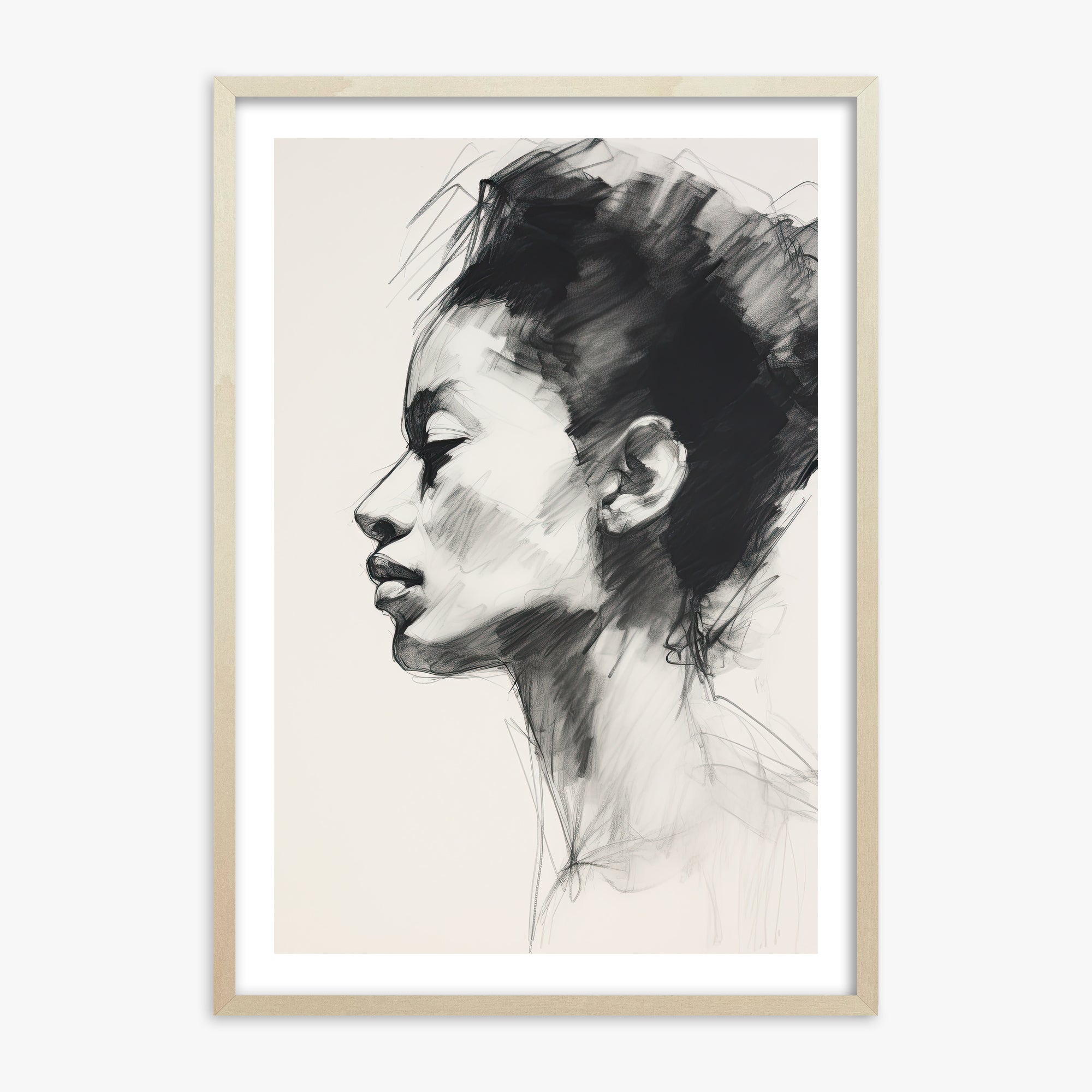 Pensive Silhouette, 70x100cm Framed Art Reproduction With Lime Wood Frame