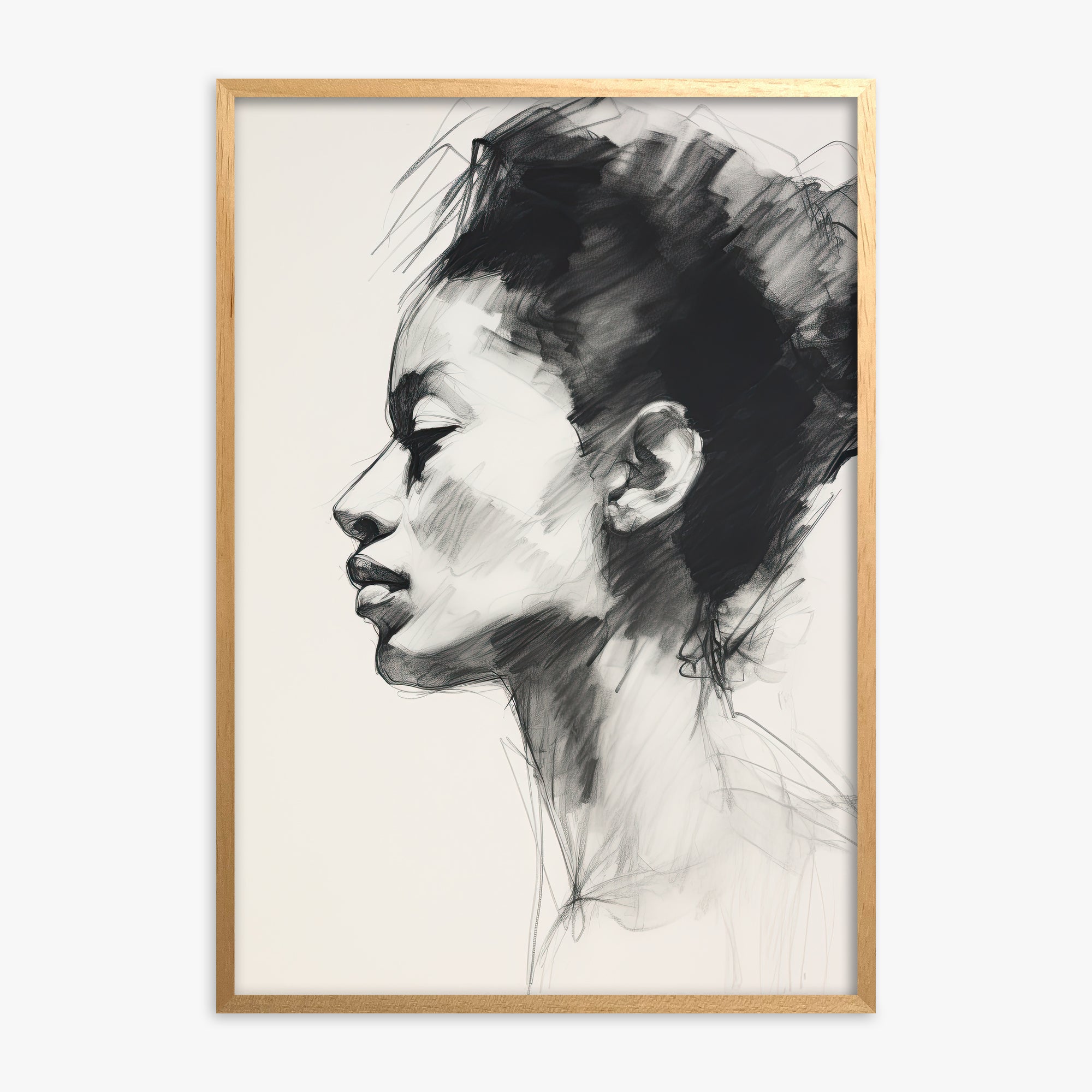 Pensive Silhouette, Oak Framed Poster With Oak Frame